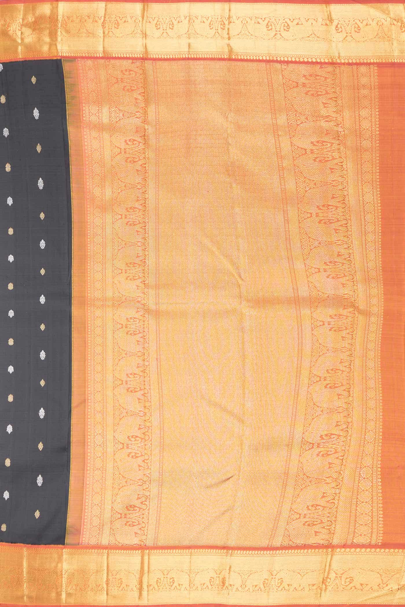 Pure Silk Pure Zari Black Dual Tone Kanjivaram Saree - Image 5