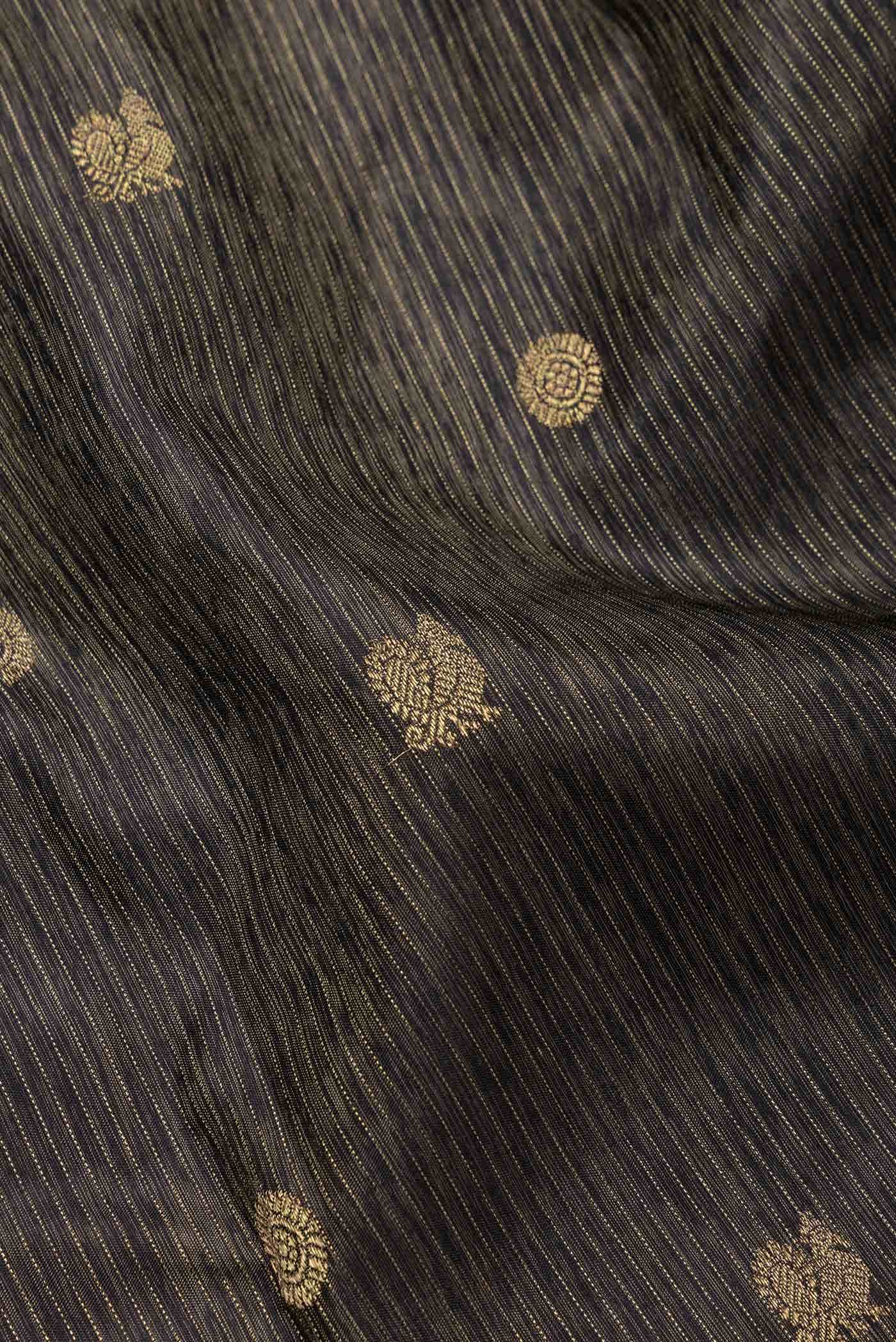 Pure Silk Pure Zari Black Dual Tone Kanchipuram Saree - Image 3