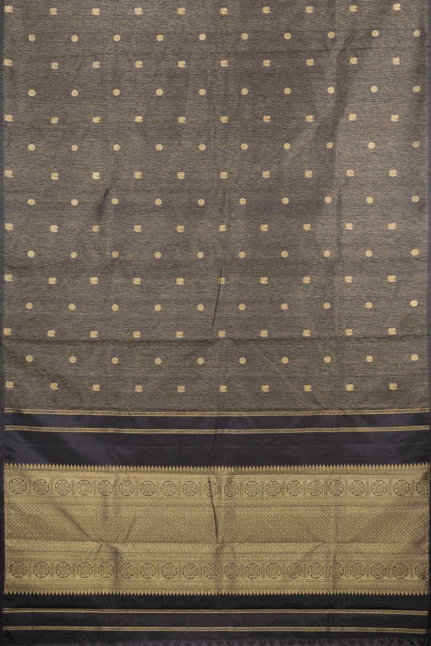 Pure Silk Pure Zari Black Dual Tone Kanchipuram Saree - Image 4
