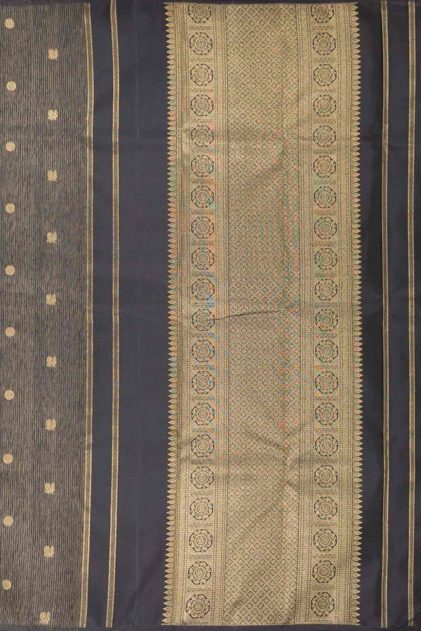 Pure Silk Pure Zari Black Dual Tone Kanchipuram Saree - Image 5