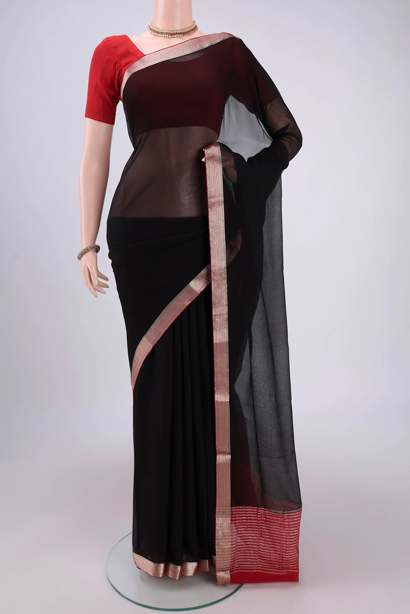 Black Dual Tone Mysore Chiffon Saree