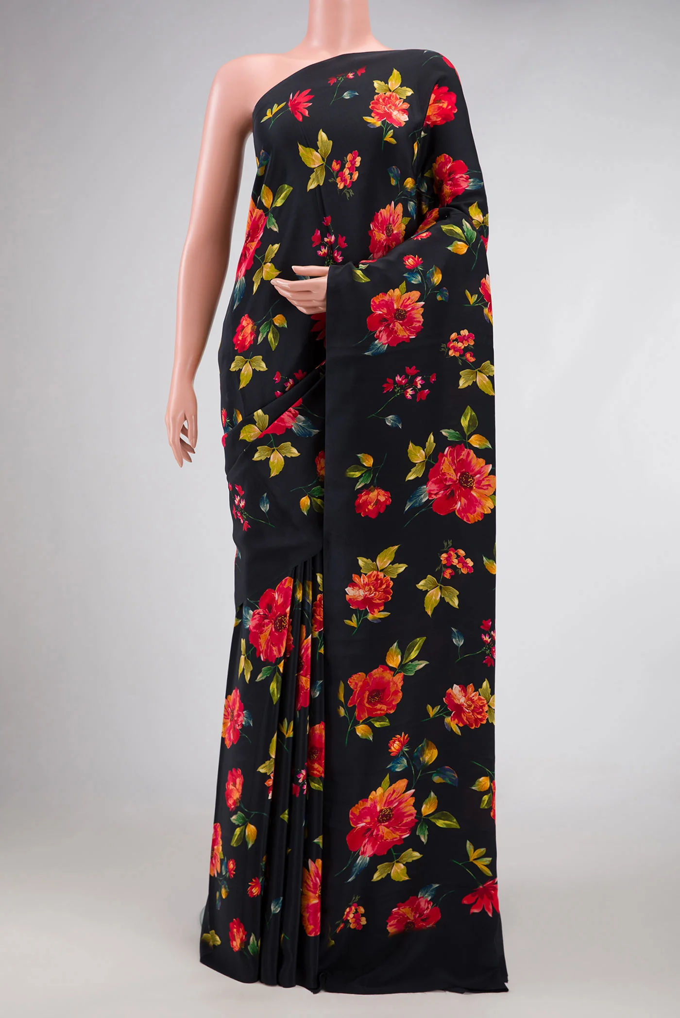 Black Mysore Crepe Saree