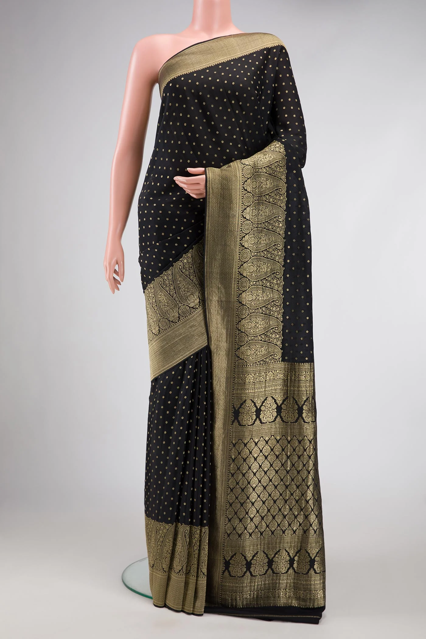 Black Mysore Crepe Saree