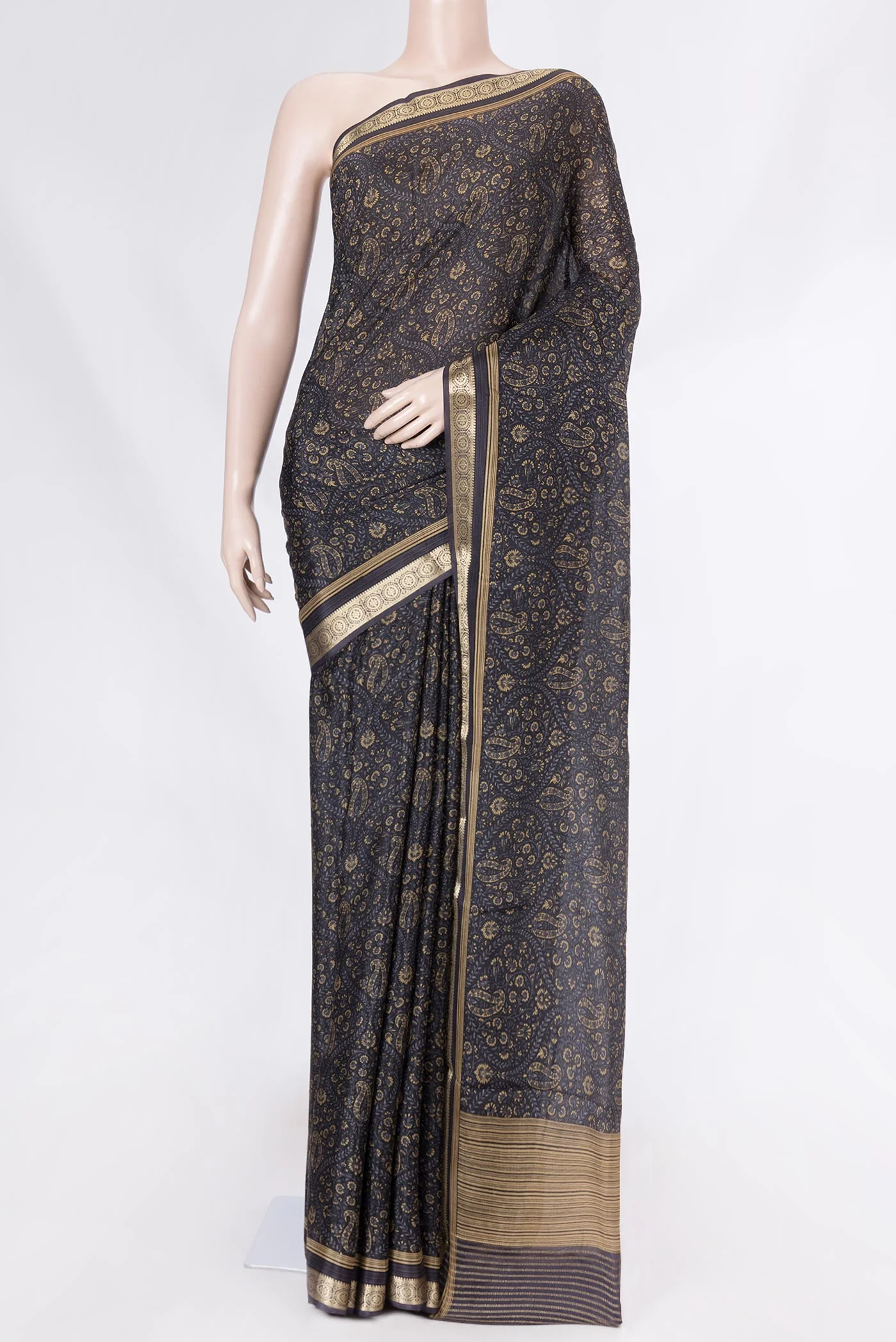 Black Dual Tone Mysore Crepe Saree