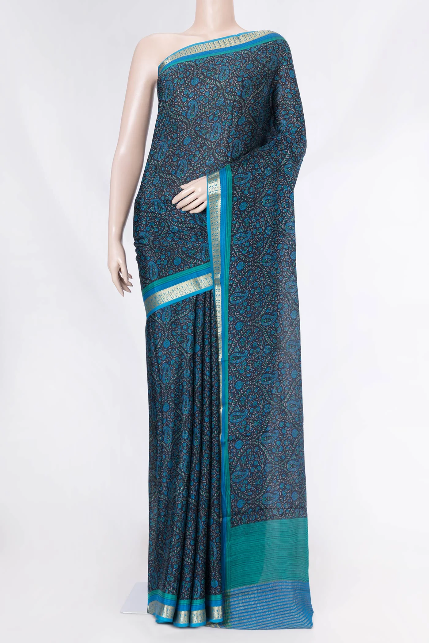 Black Dual Tone Mysore Crepe Saree