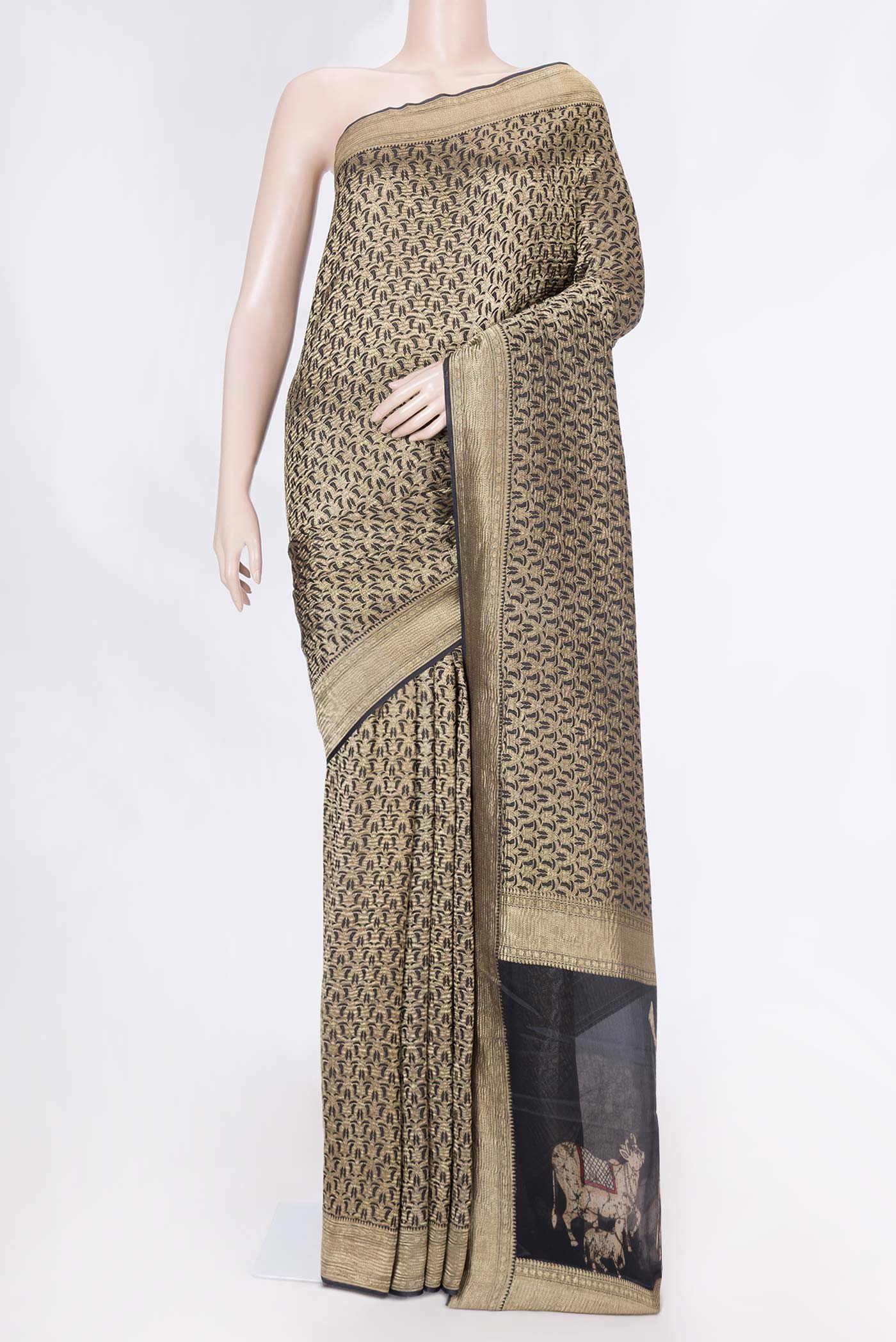 Black Mysore Crepe Saree