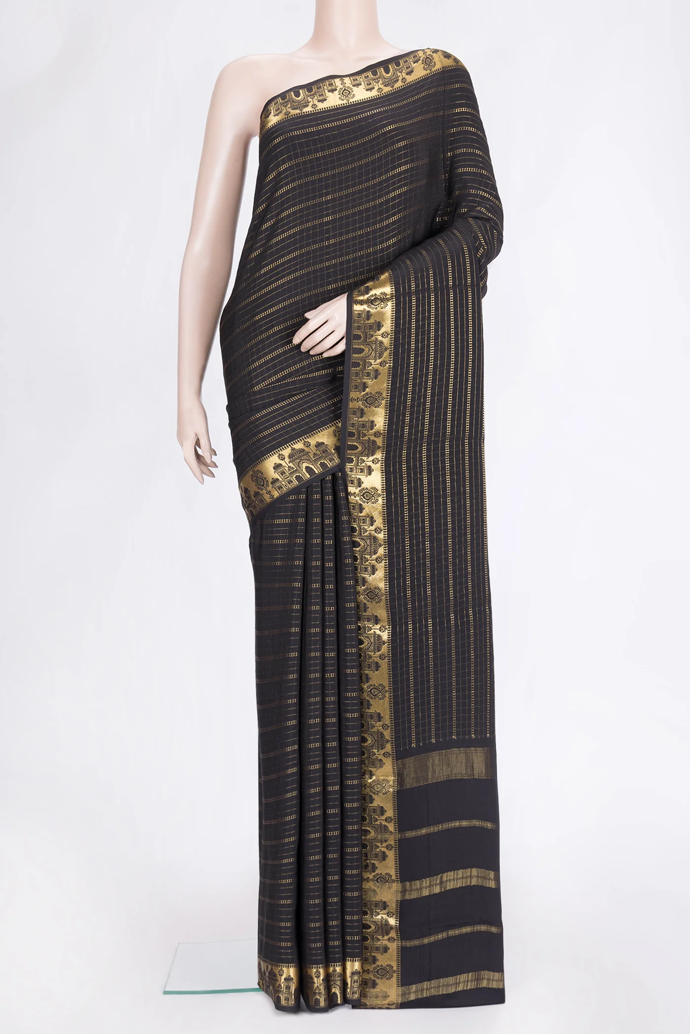 Black Mysore Crepe Saree