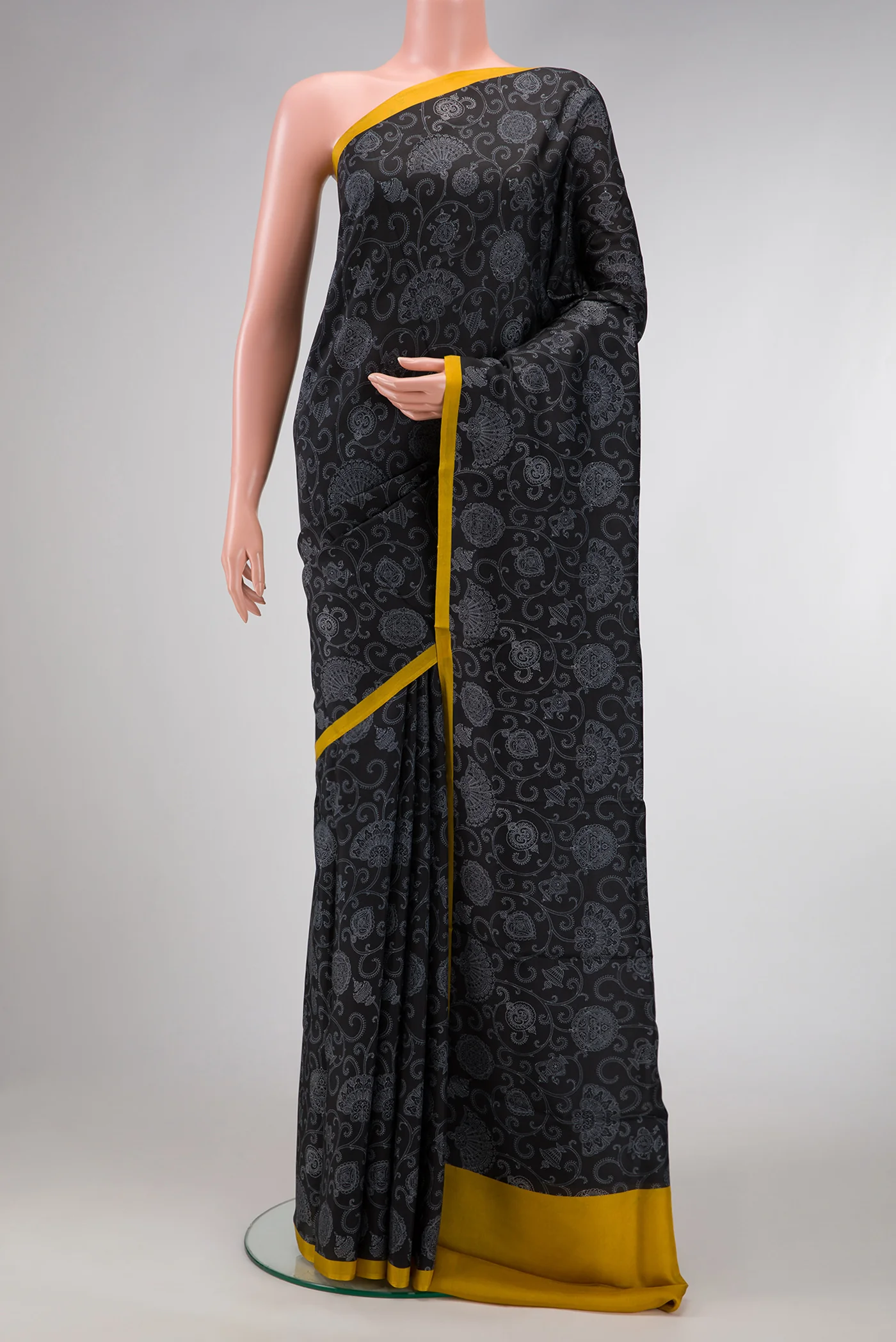 Black Printed Silk Saree