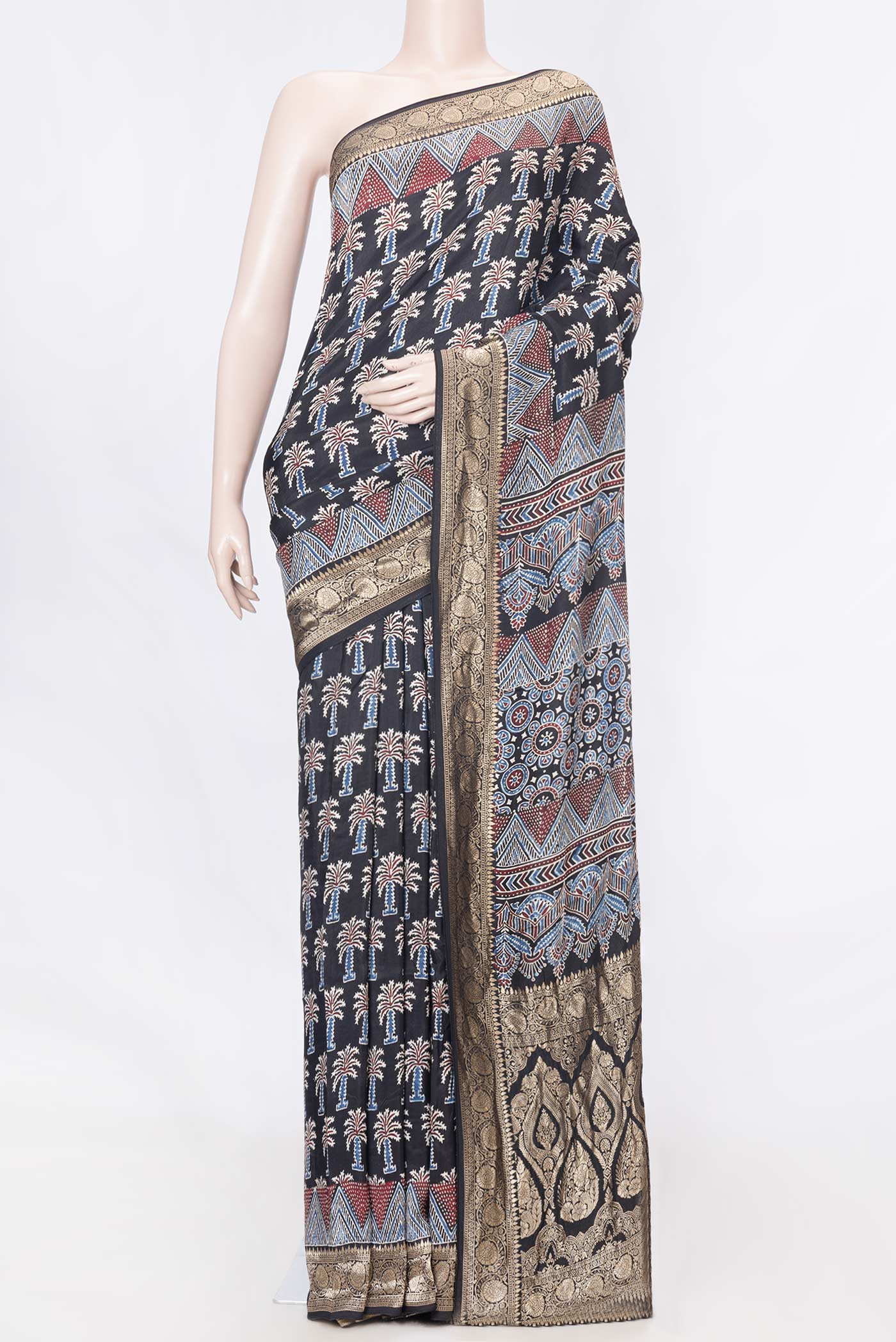 Black Dual Tone Satin Ruffle Saree