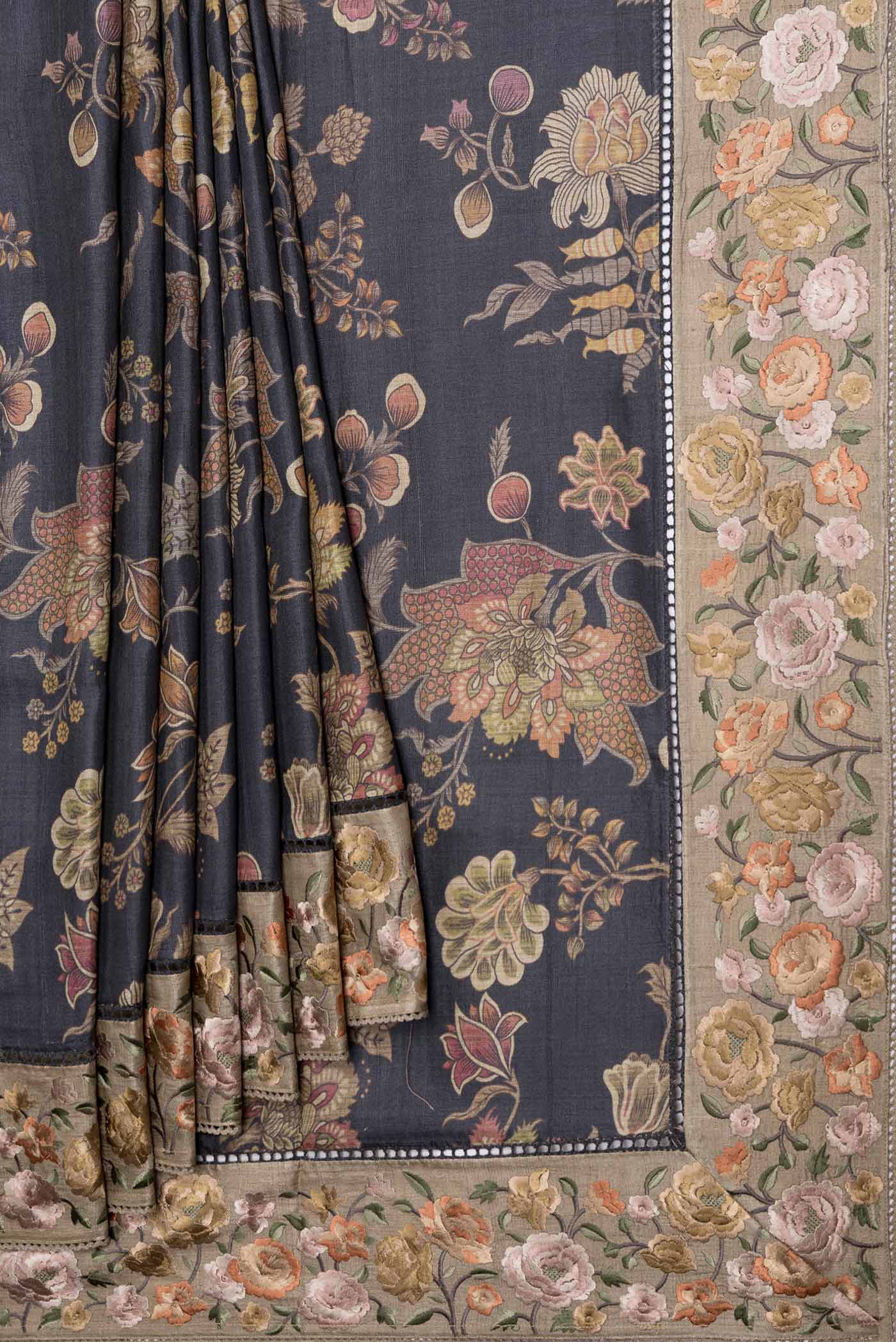 Black Dual Tone Tussar Saree - Image 4