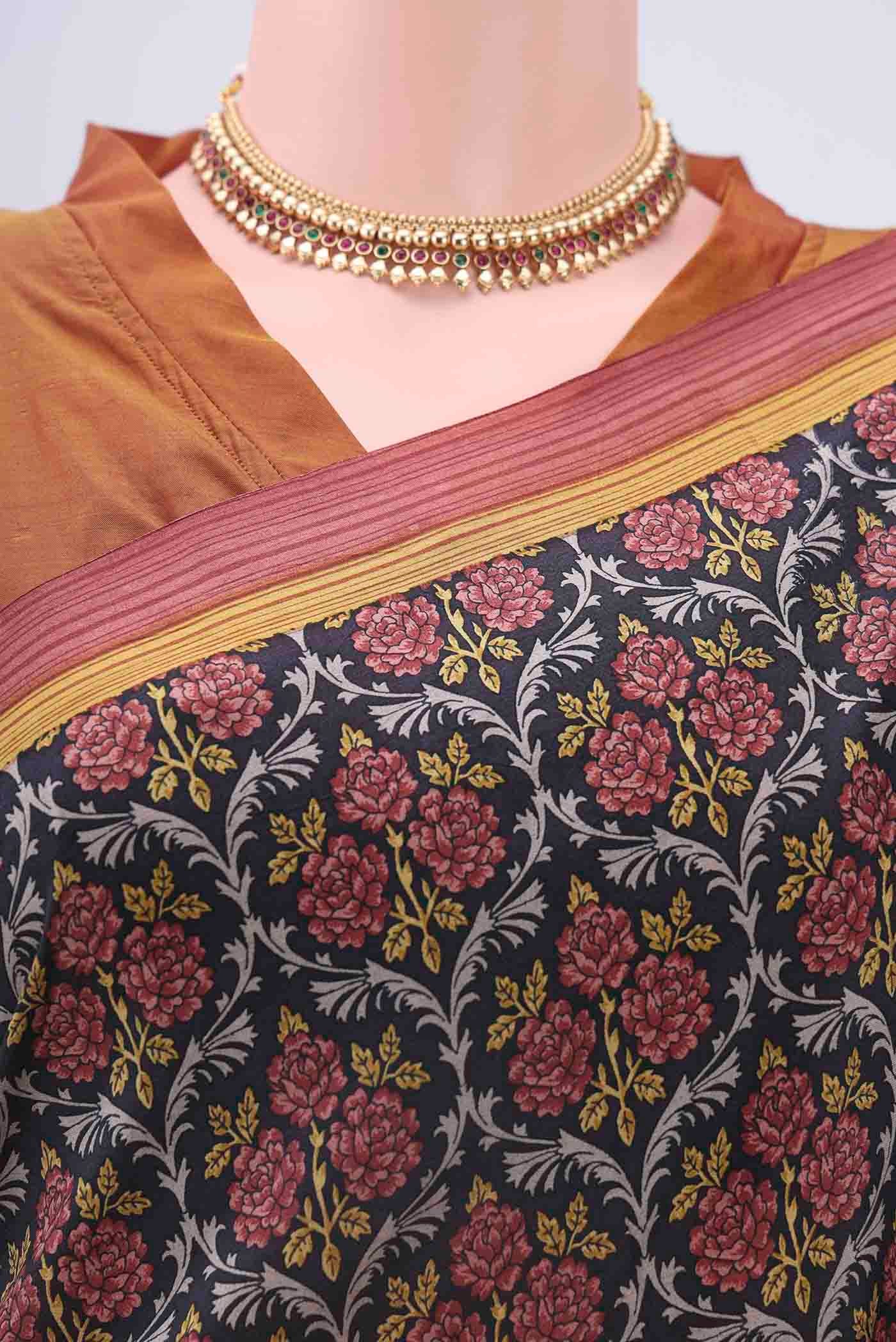 Black Printed Silk Saree - Image 2