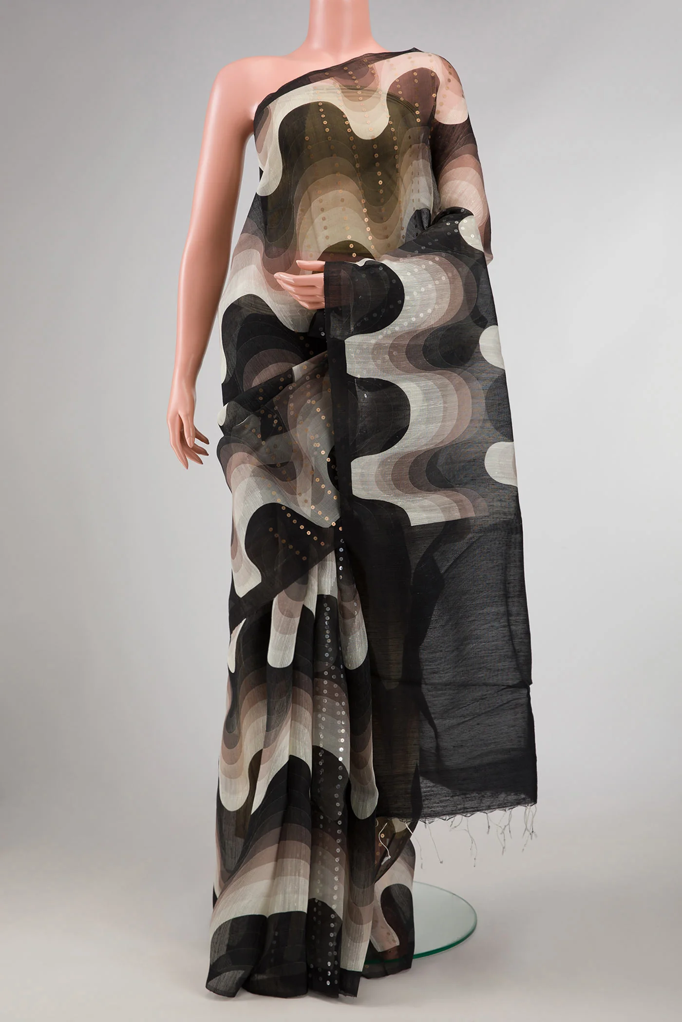 Black Dual Tone Tussar Silk Saree