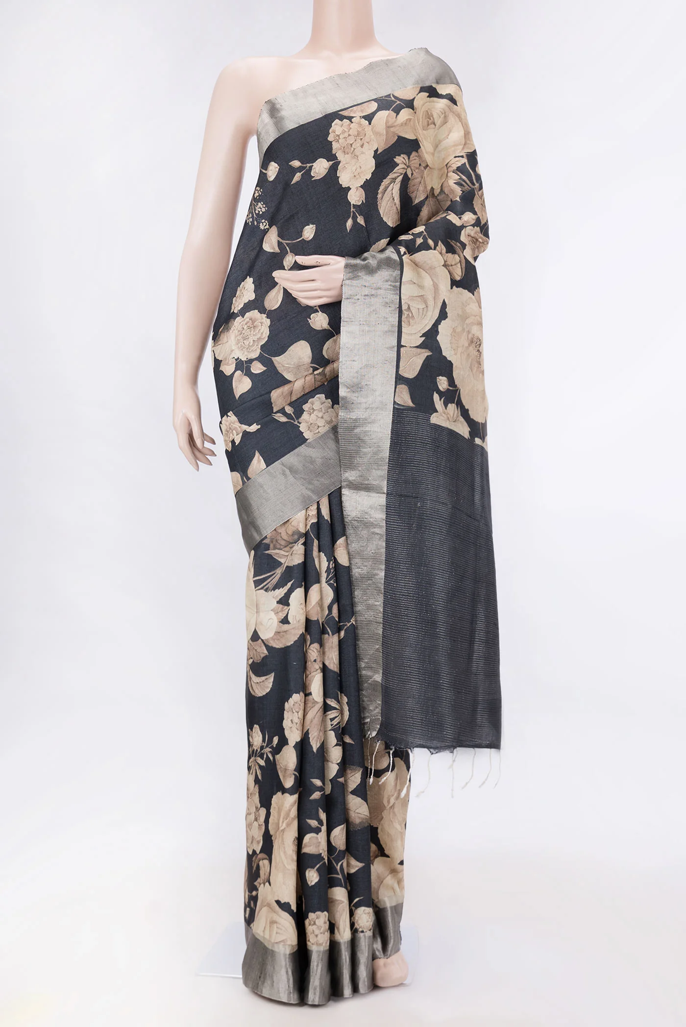 Black Dual Tone Tussar Silk Saree