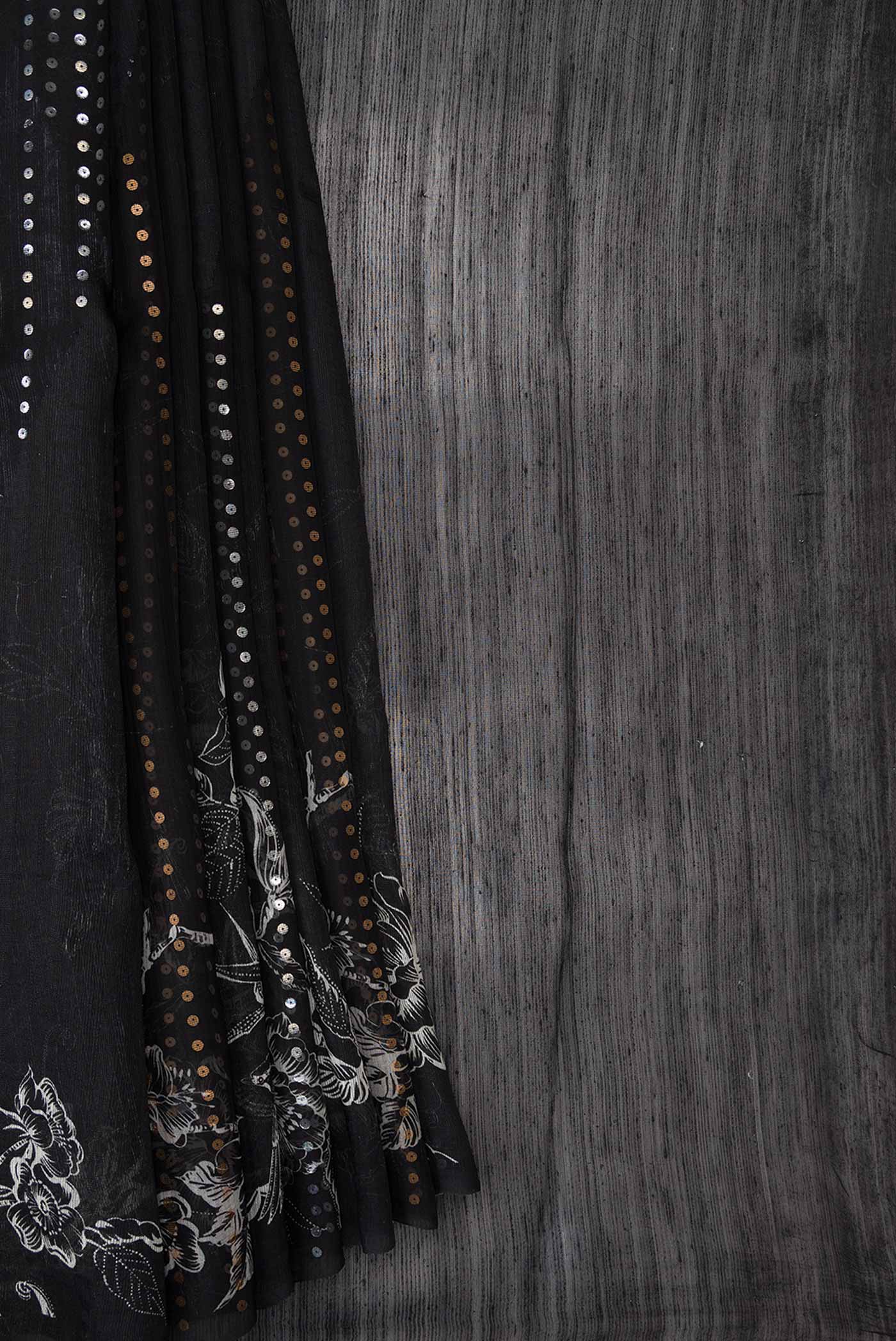 Black Dual Tone Tussar Silk Saree - Image 3