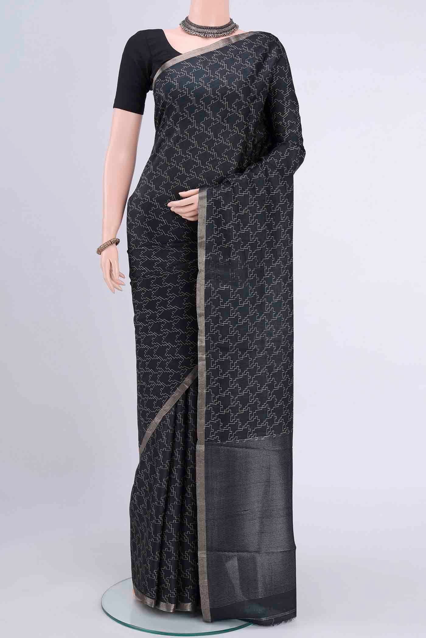 Black Dual Tone Tussar Silk Saree
