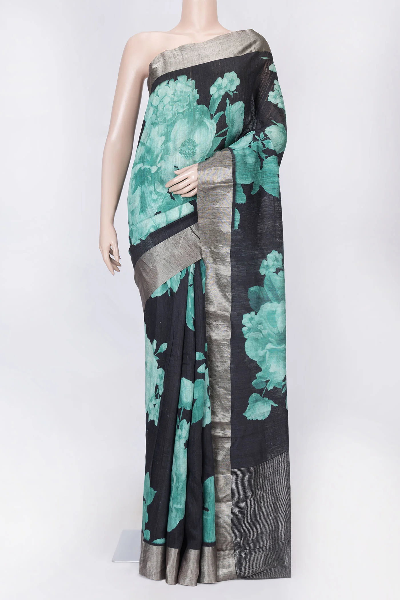 Black Dual Tone Tussar Silk Saree