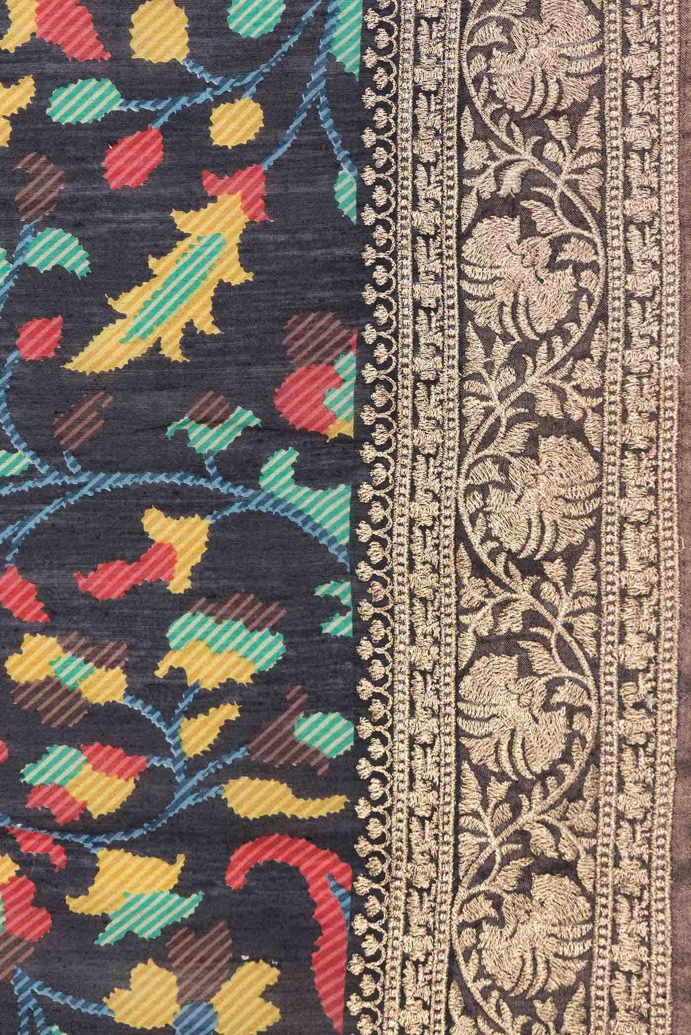 Black Dual Tone Tussar Silk Saree - Image 3