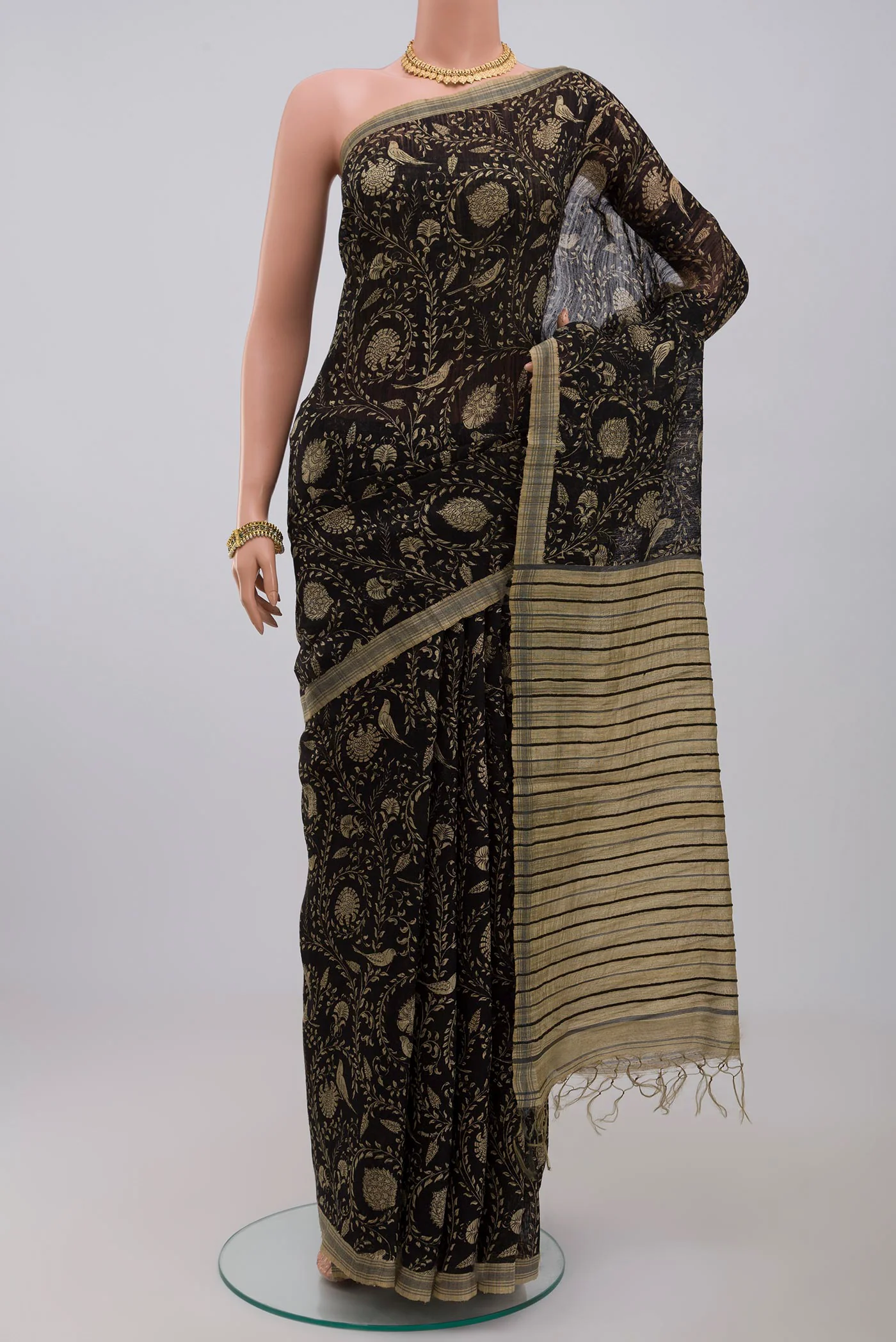 Black Tussar Silk Saree