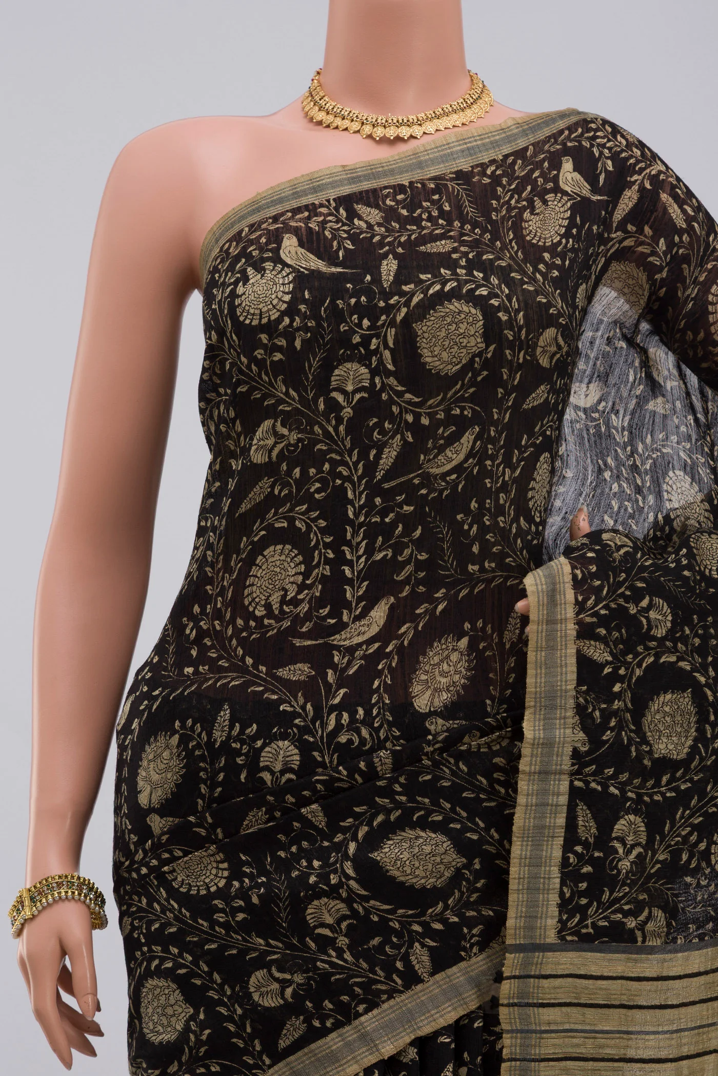 Black Tussar Silk Saree - Image 2