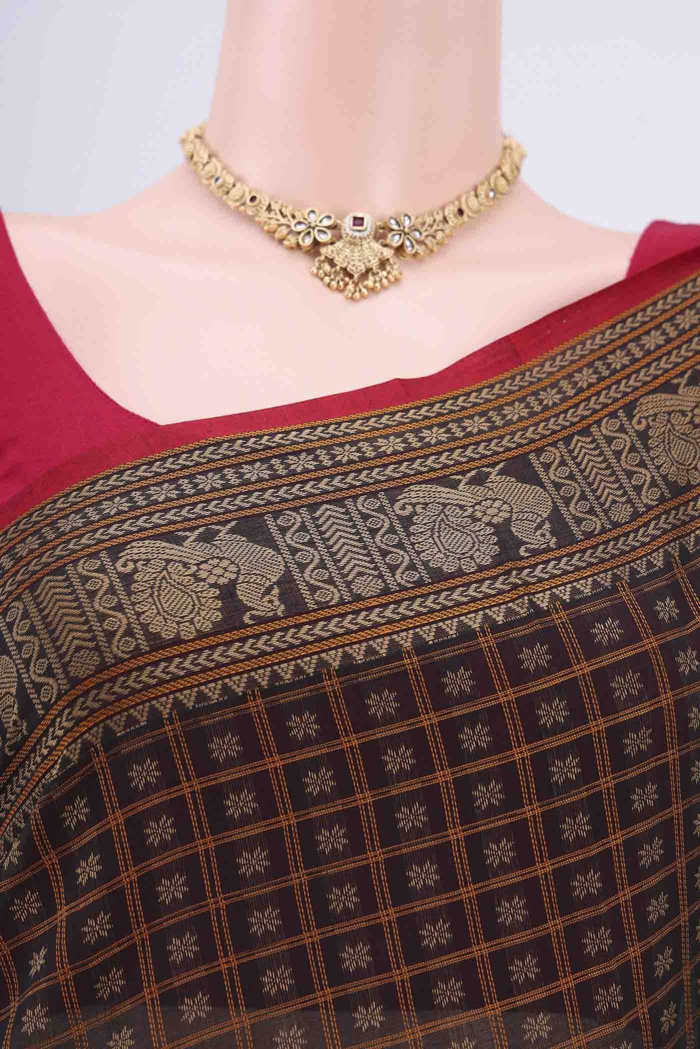 Black Kanchi Cotton Saree - Image 2