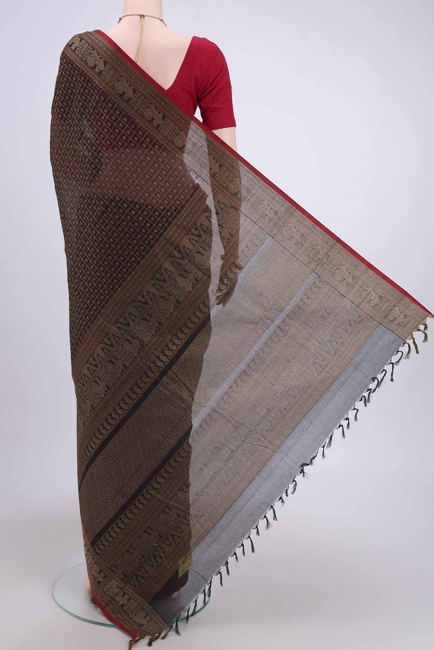 Black Kanchi Cotton Saree - Image 3