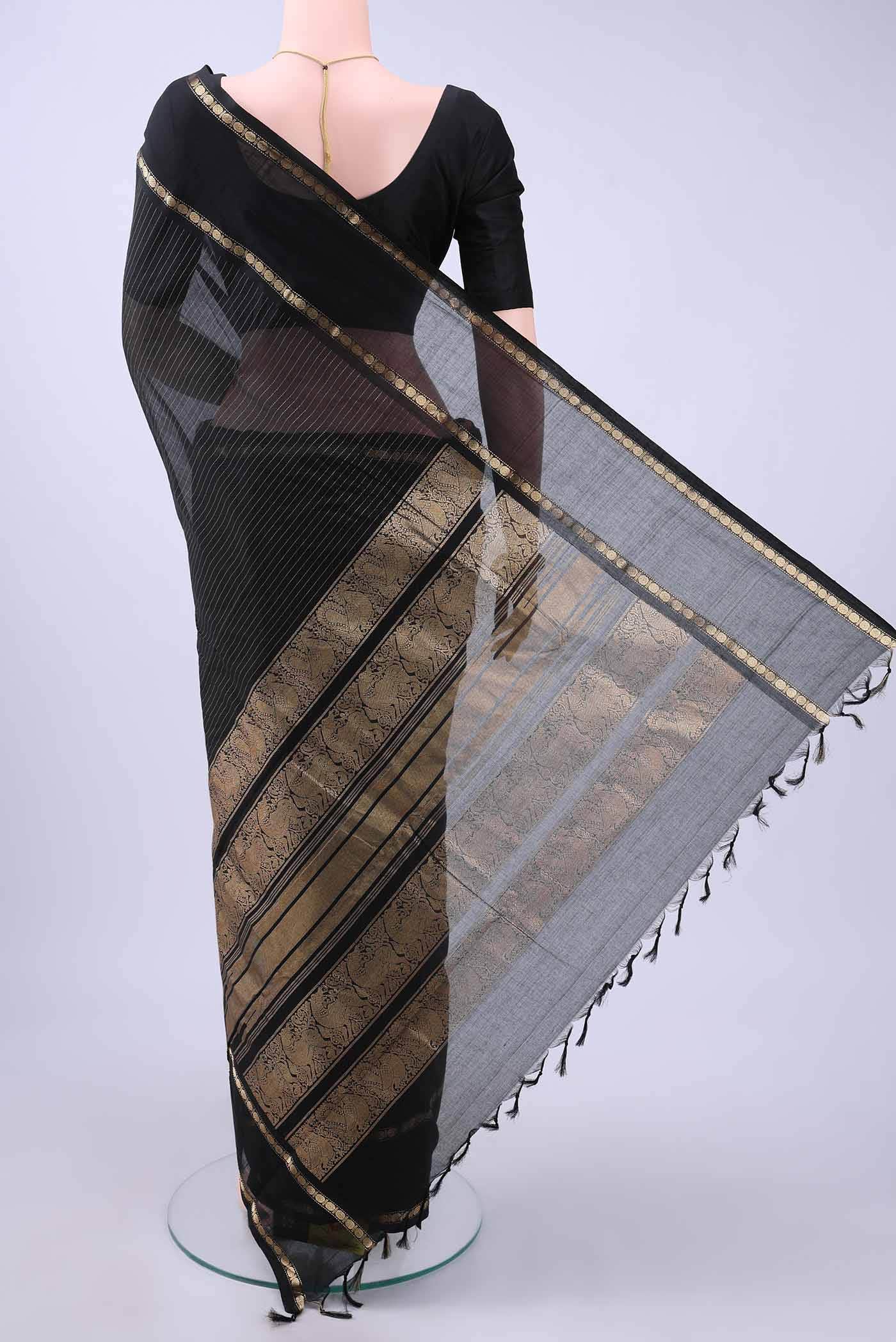 Black Kanchi Cotton Saree - Image 2