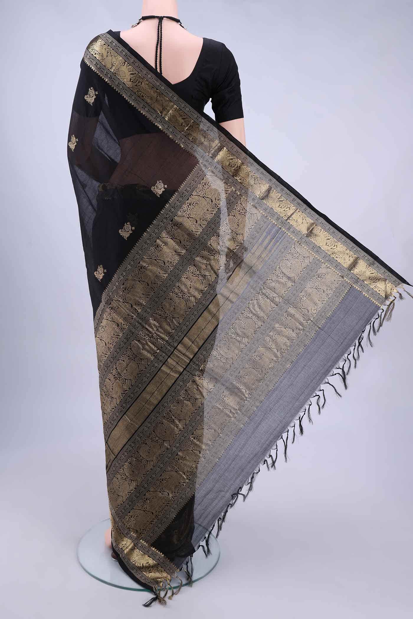 Black Kanchi Cotton Saree - Image 2