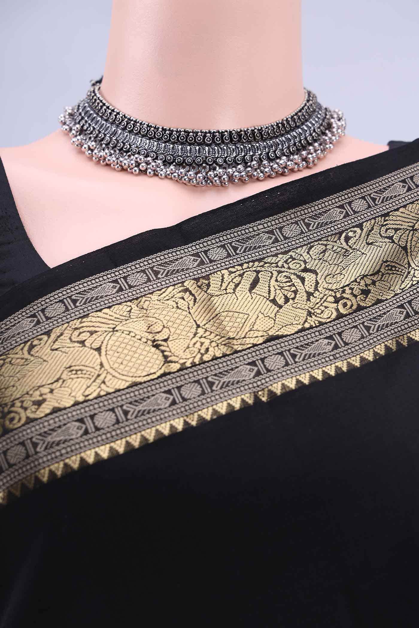 Black Kanchi Cotton Saree - Image 3