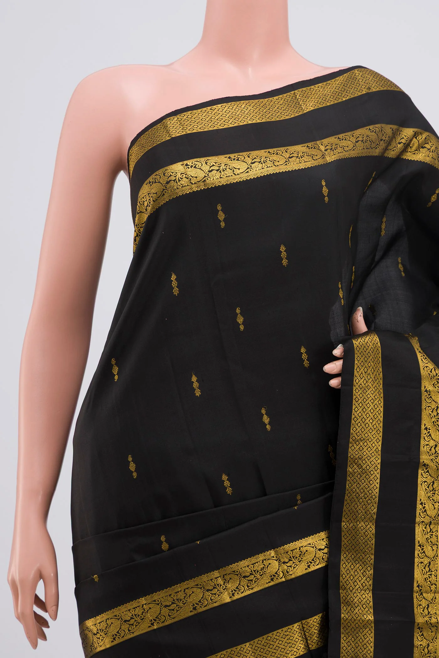 Black Kanchipuram Silk Saree - Image 2