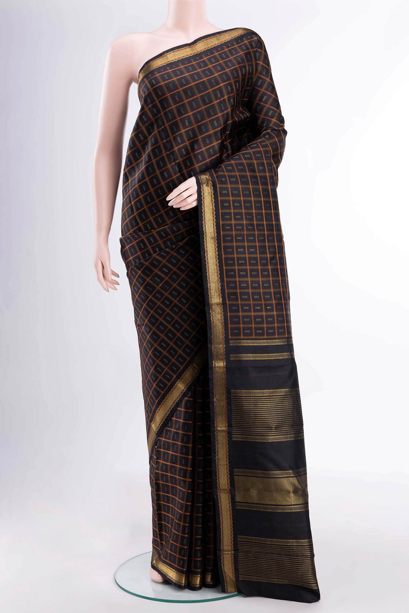 Pure Silk Pure Zari Black Kanjivaram Saree