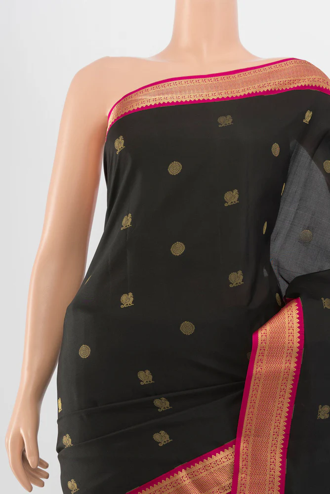Black Kanchipuram Silk Saree - Image 2