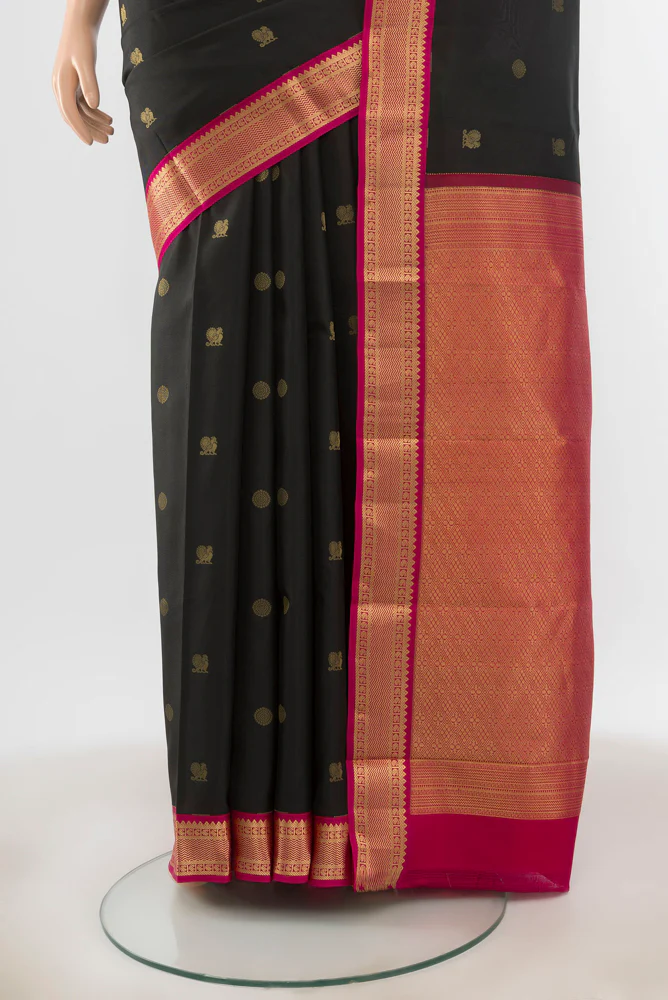 Black Kanchipuram Silk Saree - Image 3