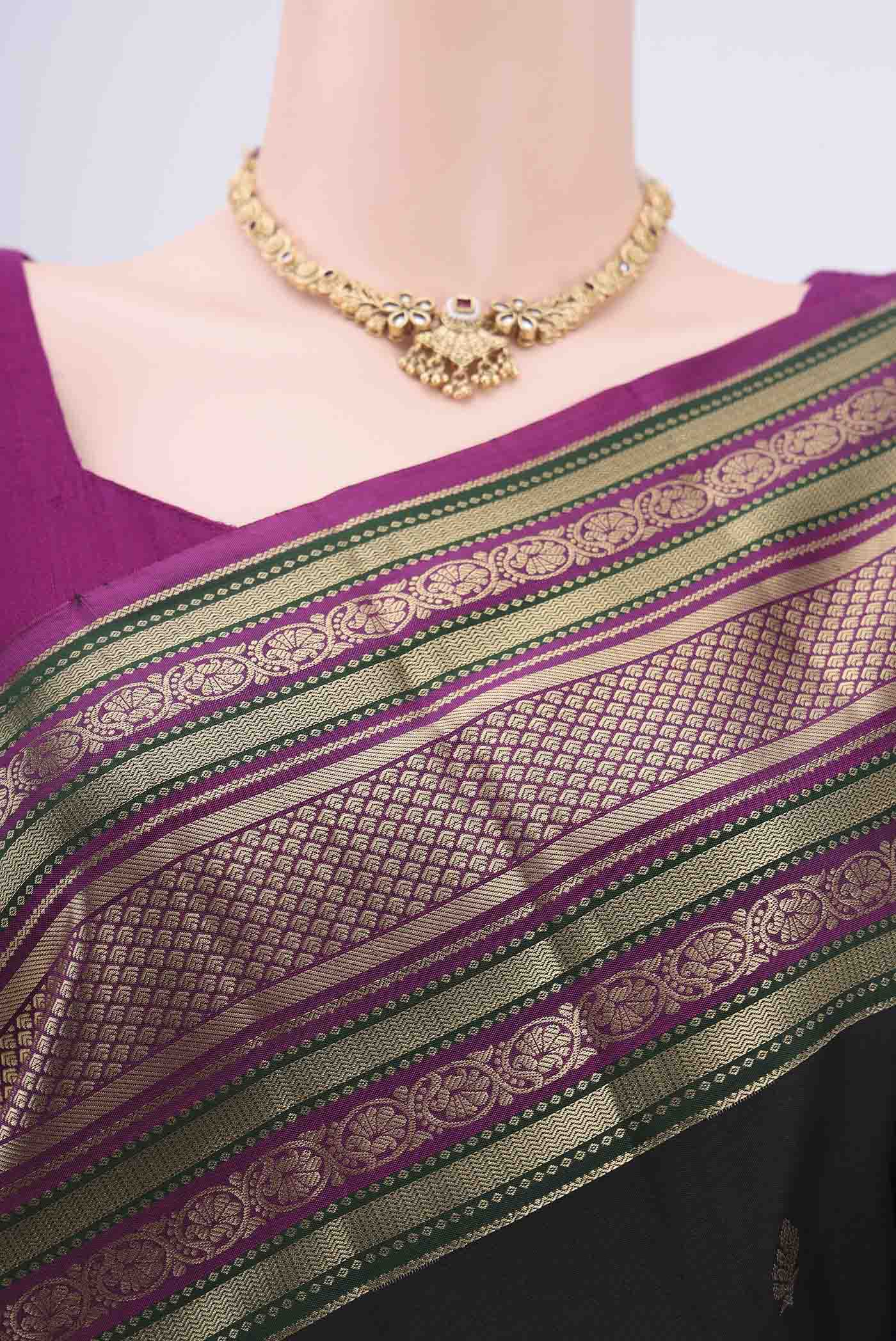 Black Kanchipuram Silk Saree - Image 2