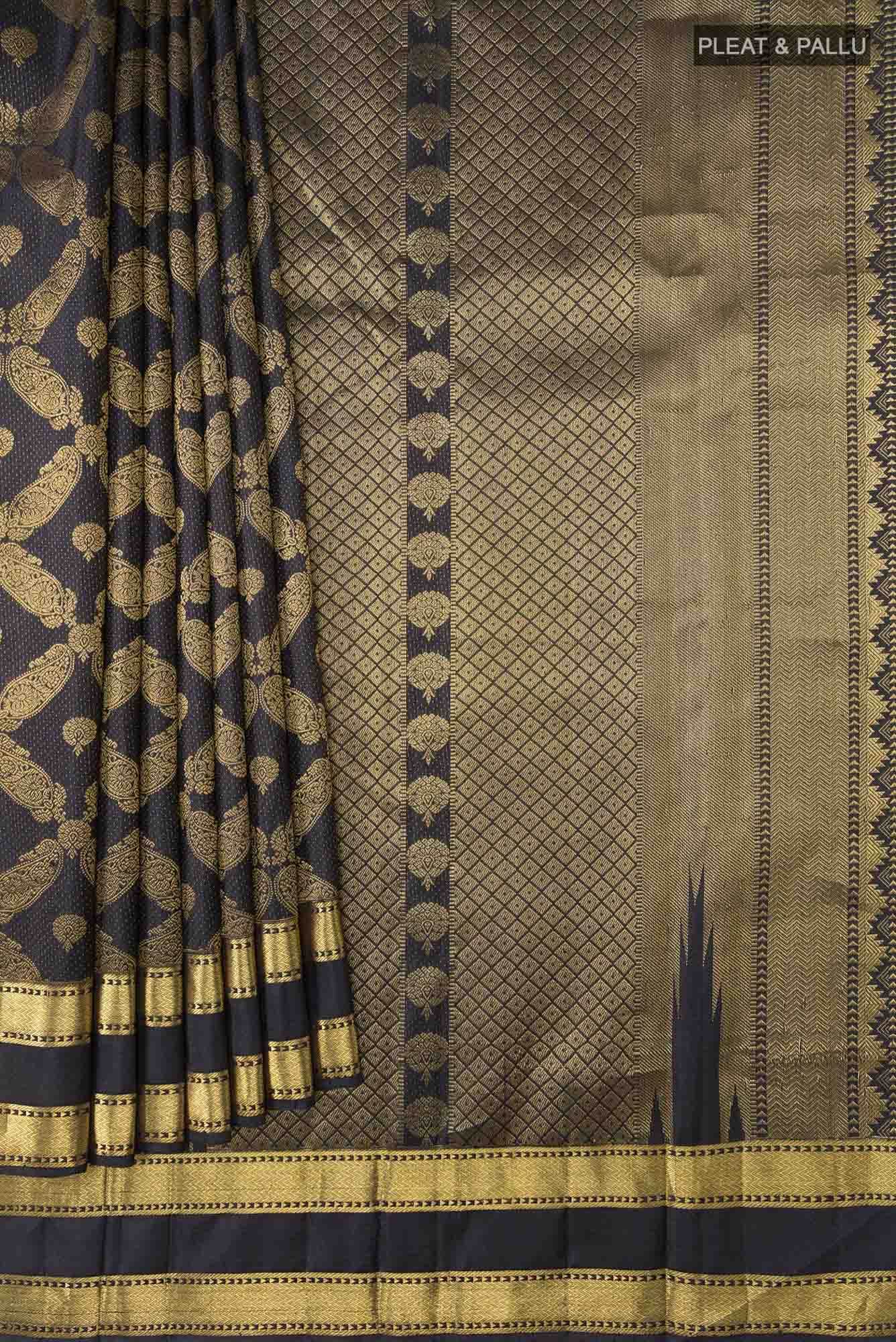 Shobita-Black Kanchipuram Silk Saree - Image 2