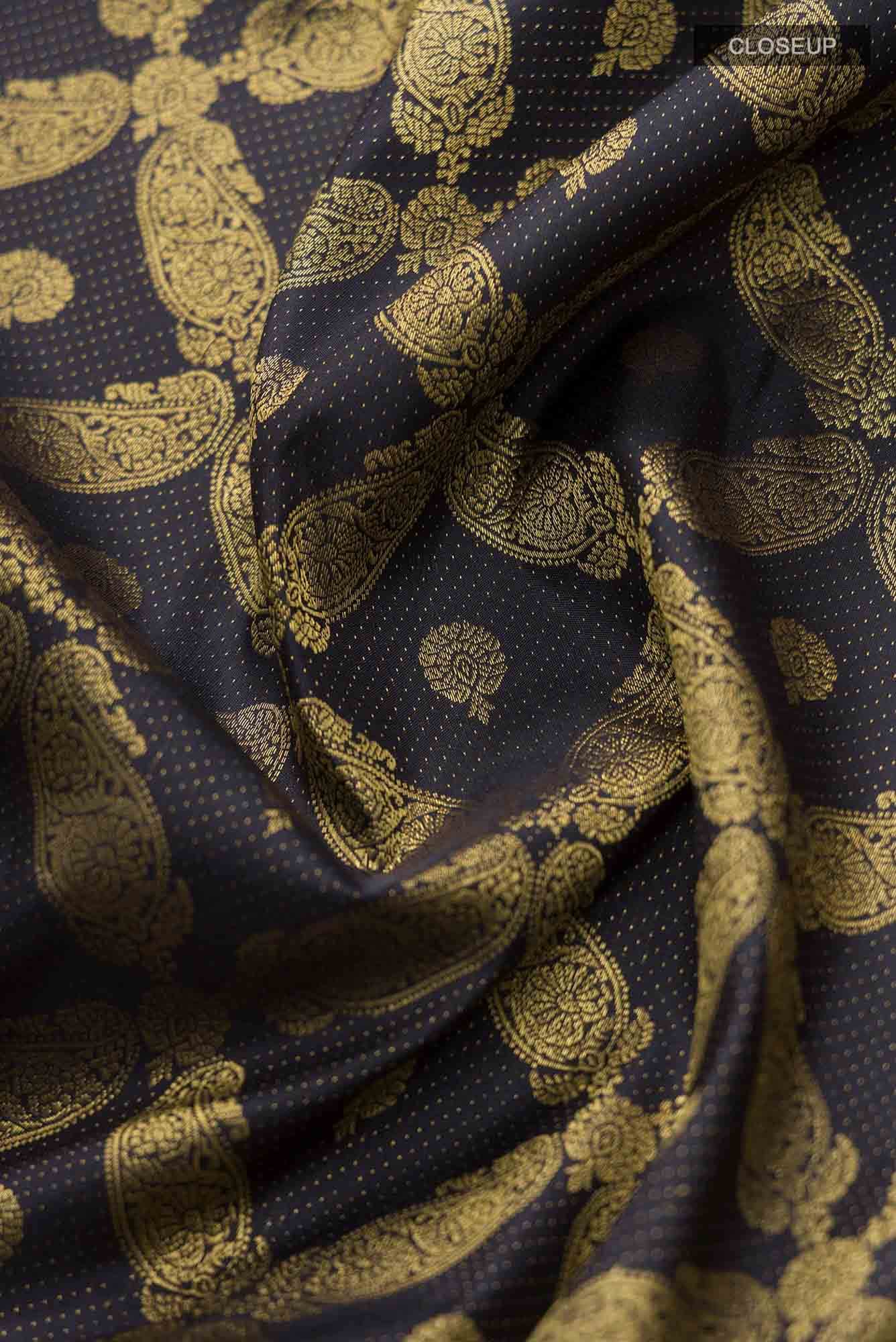 Shobita-Black Kanchipuram Silk Saree - Image 3