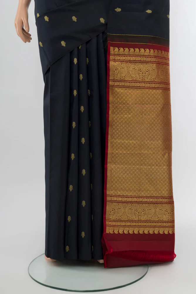 Black Kanchipuram Silk Saree - Image 3
