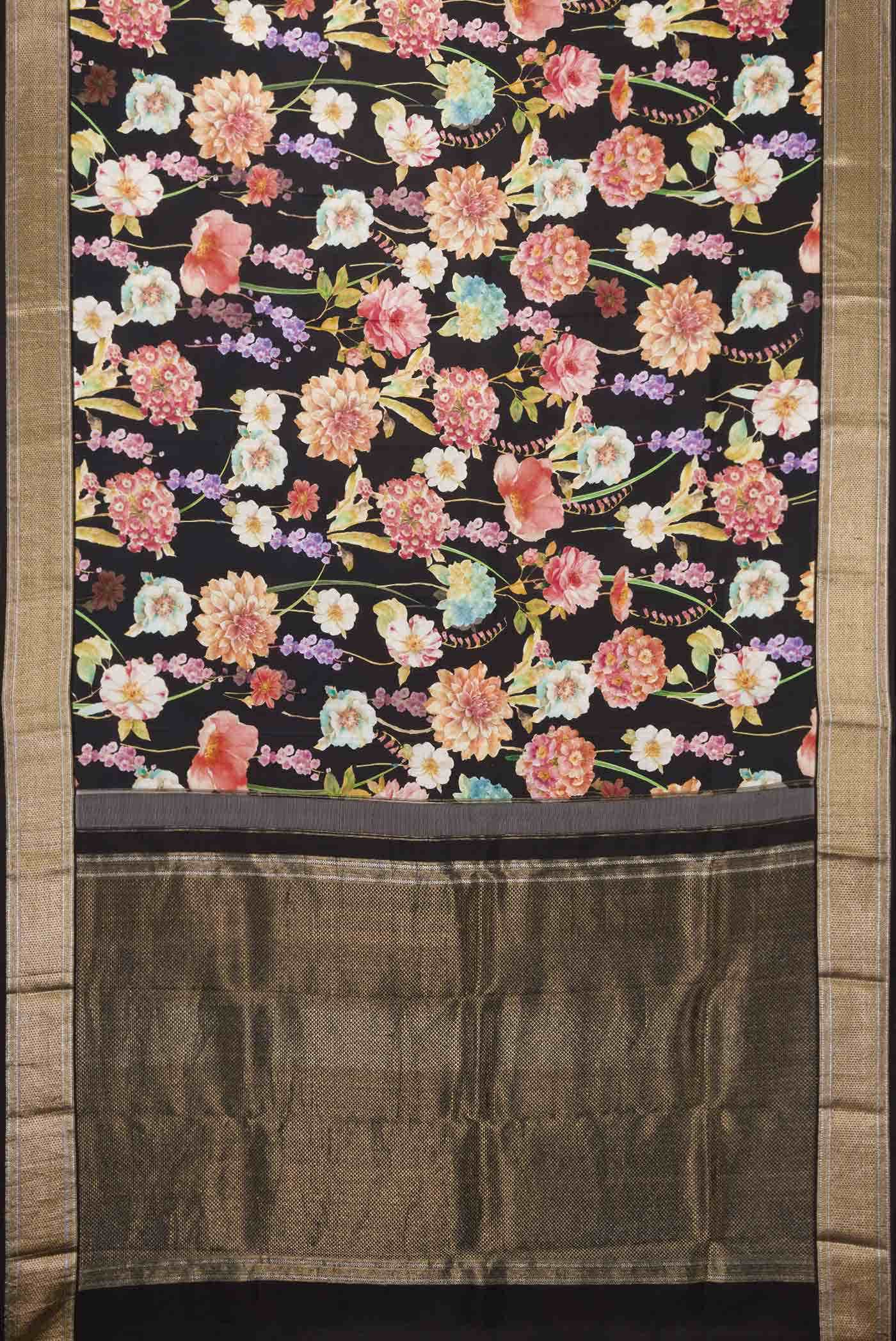 Pure Silk Pure Zari Black Kanchipuram Saree - Image 4