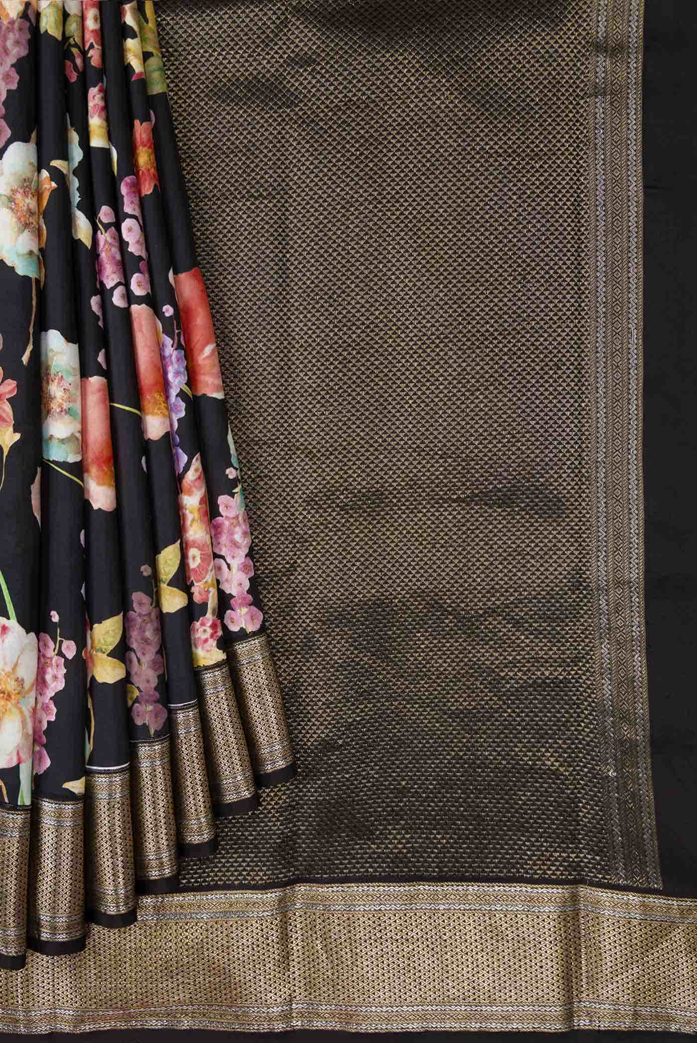 Pure Silk Pure Zari Black Kanchipuram Saree - Image 9