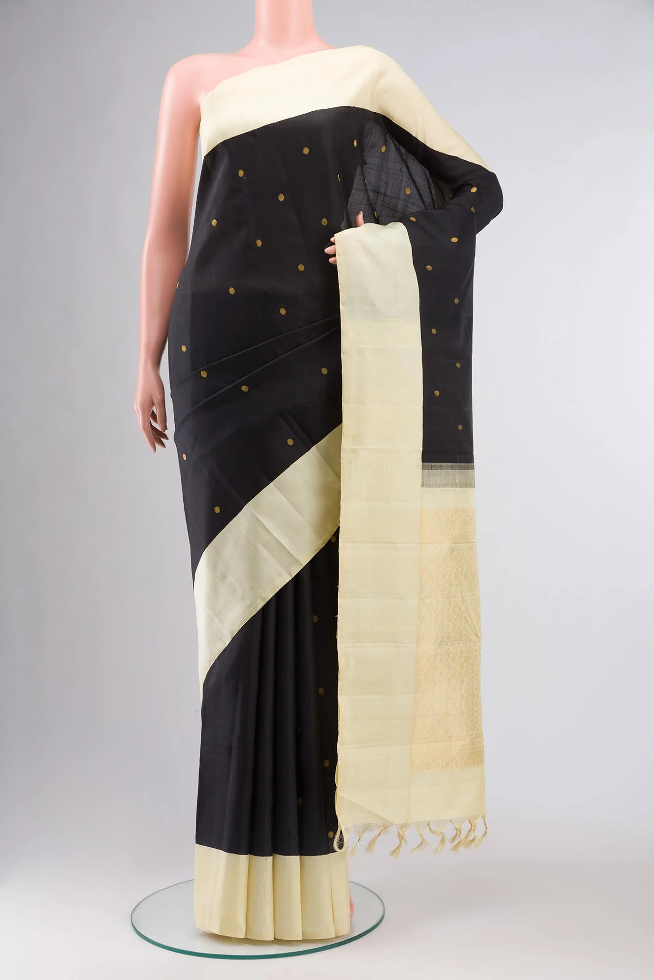 Pure Silk Pure Zari Black Kanchipuram Saree