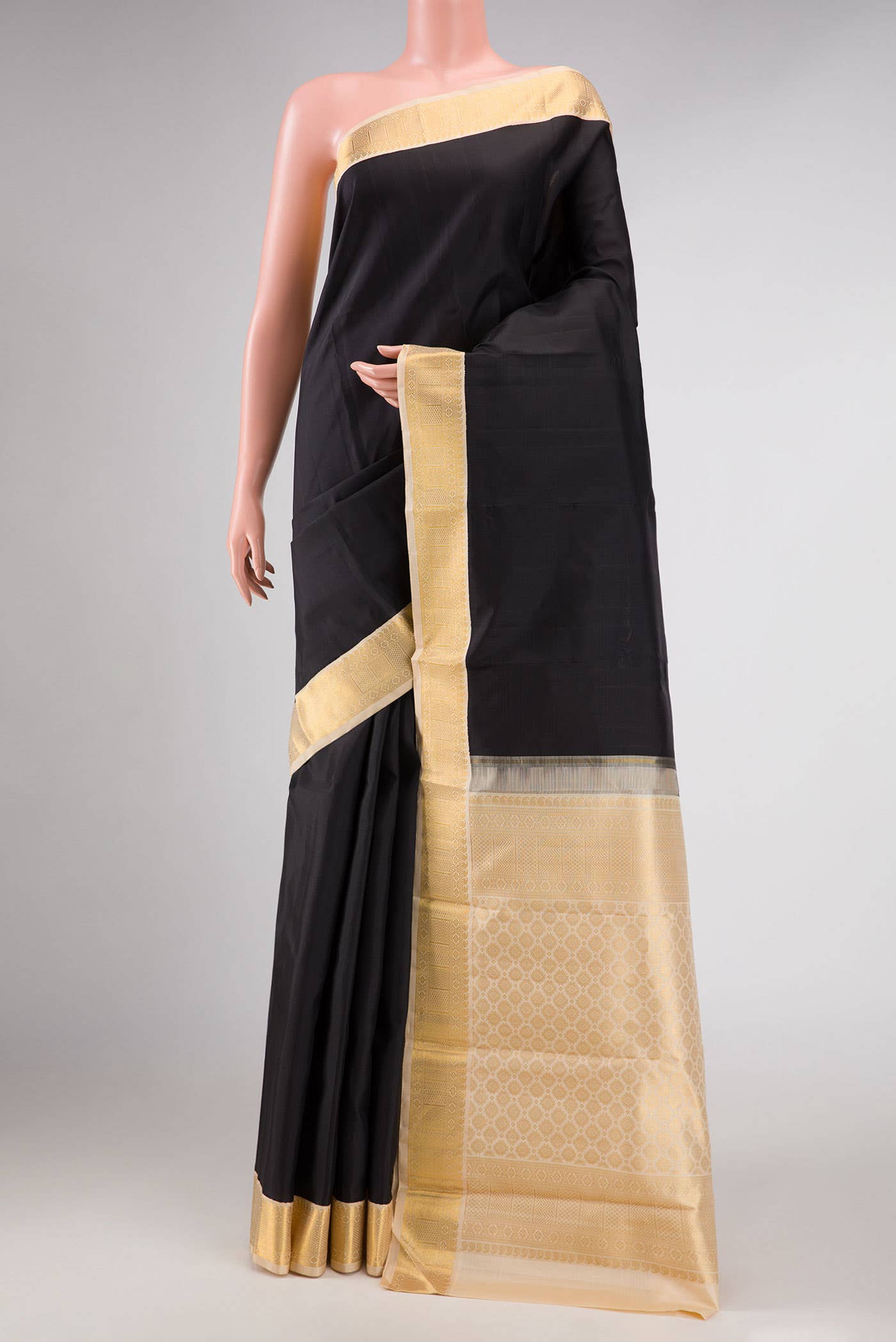 Pure Silk Pure Zari Black Kanjivaram Saree