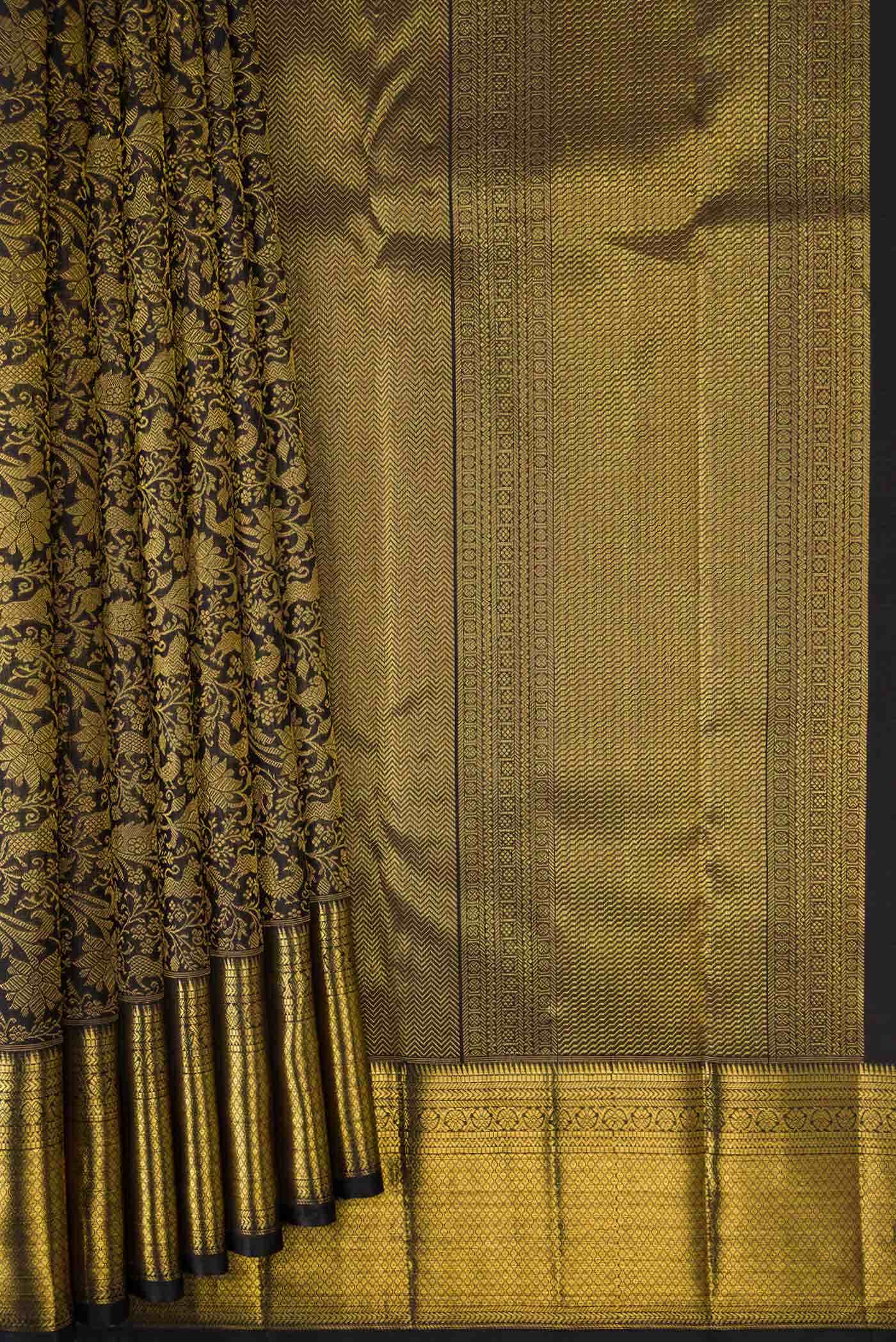 Pure Silk Pure Zari Black Kanjivaram Saree - Image 2