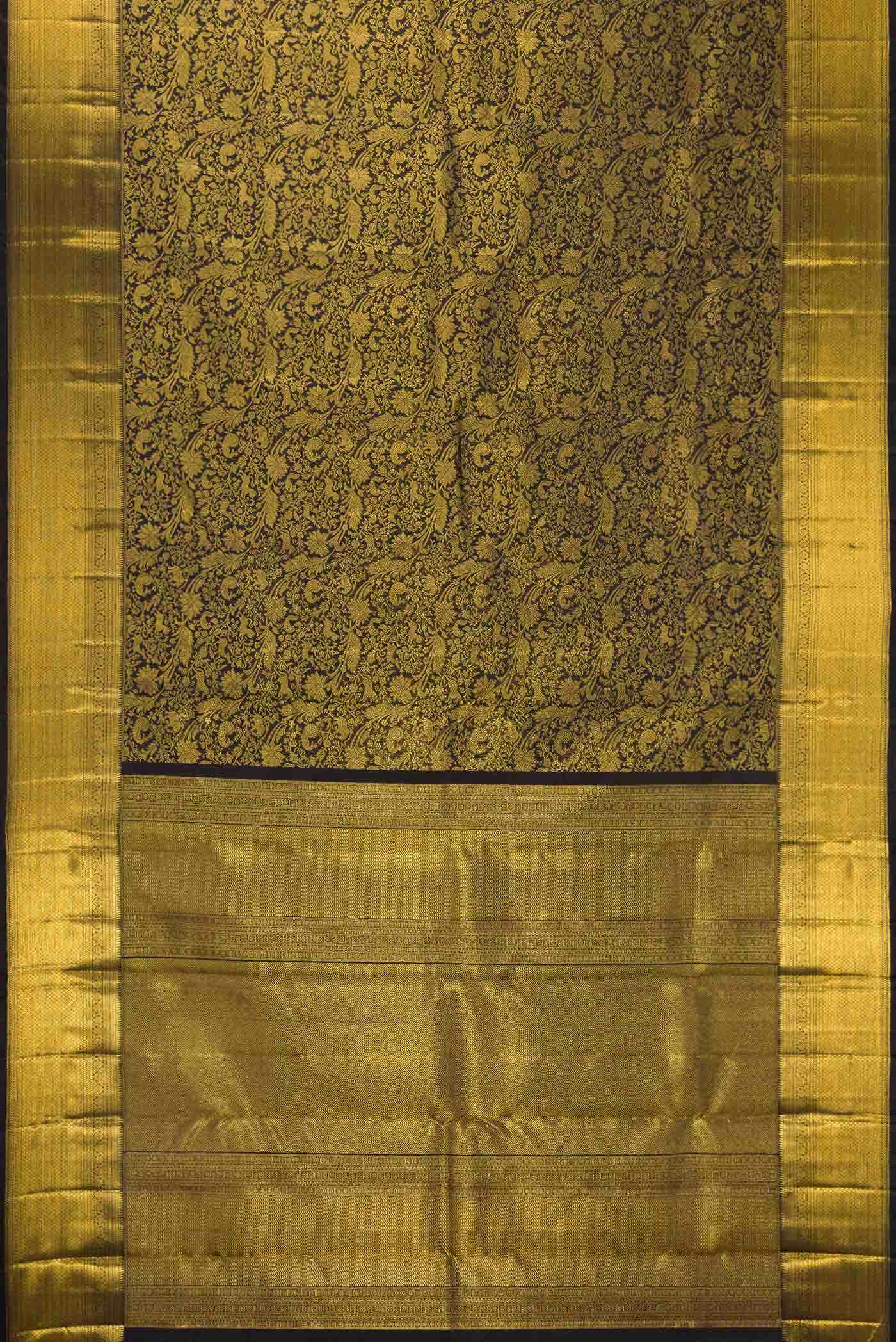 Pure Silk Pure Zari Black Kanjivaram Saree - Image 4