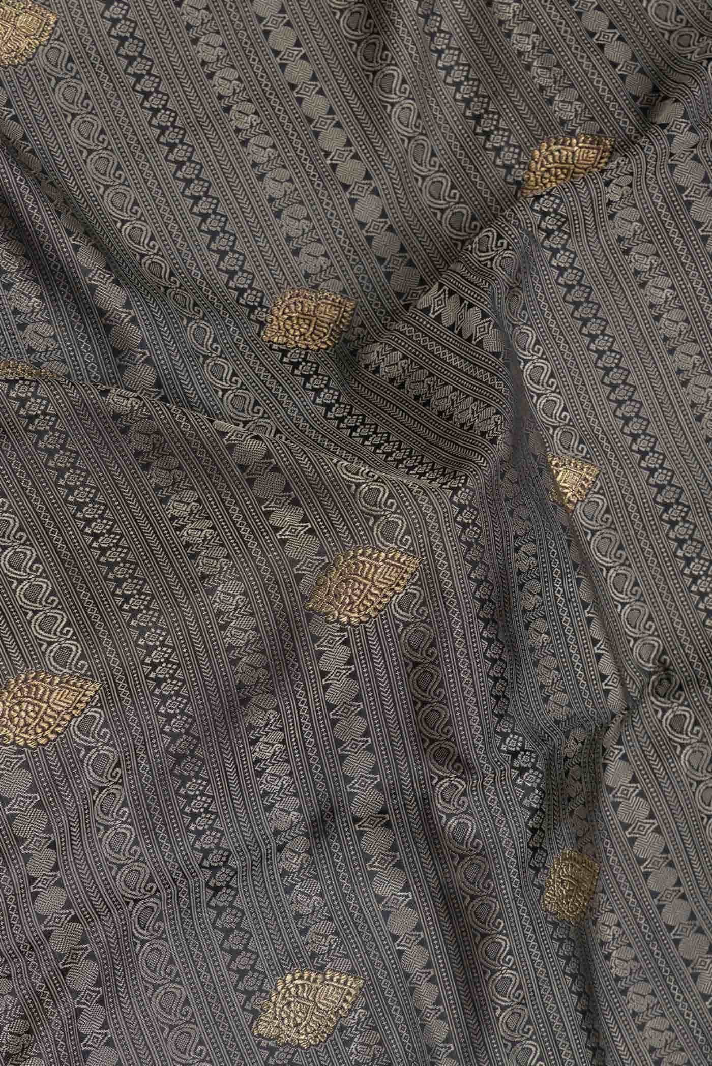 Pure Silk Pure Zari Black Kanjivaram Saree - Image 3