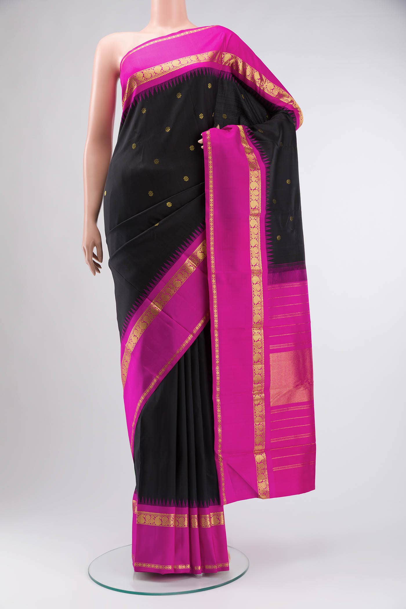 Pure Silk Pure Zari Black Kanjivaram Saree