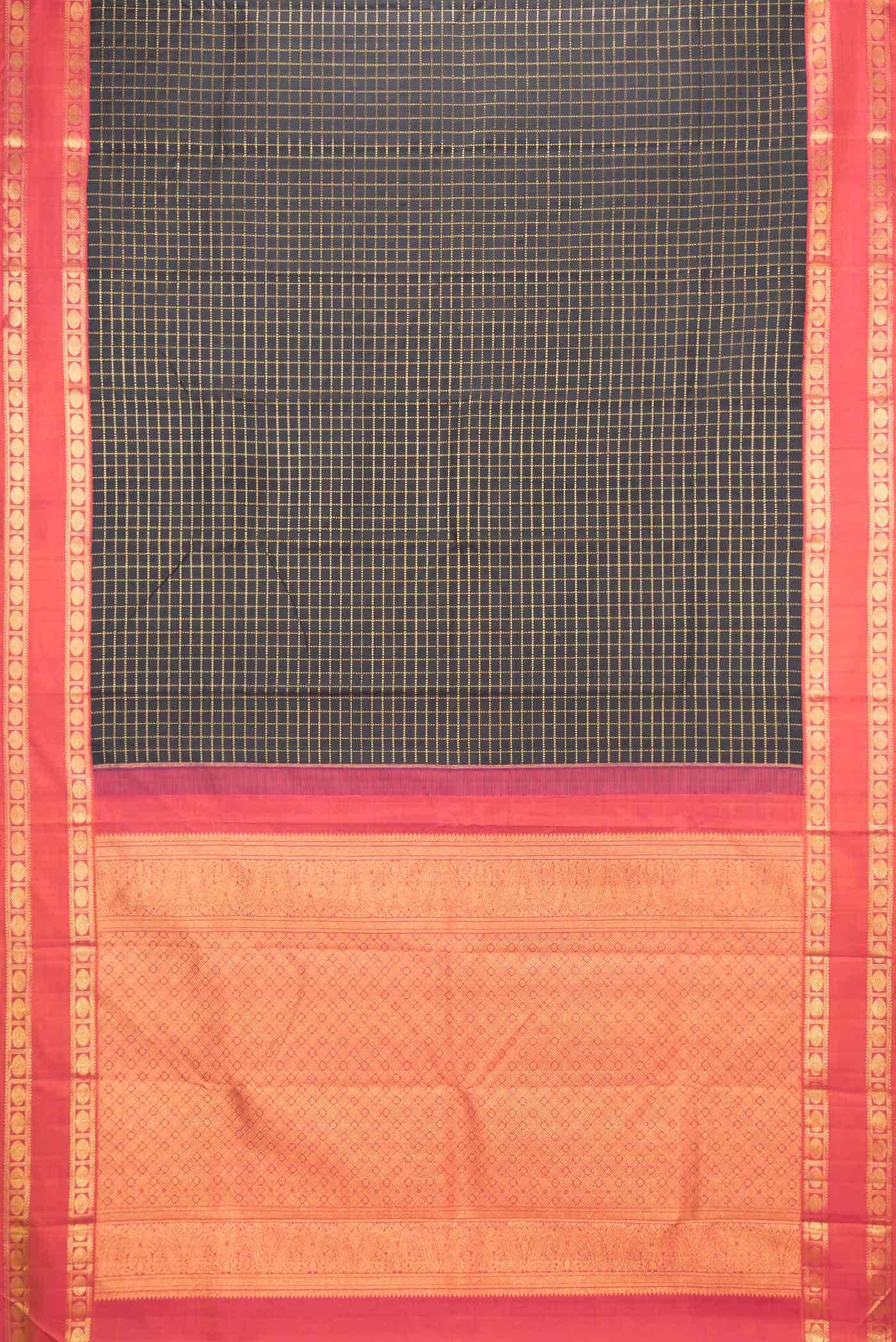 Pure Silk Pure Zari Black Kanchipuram Saree - Image 4