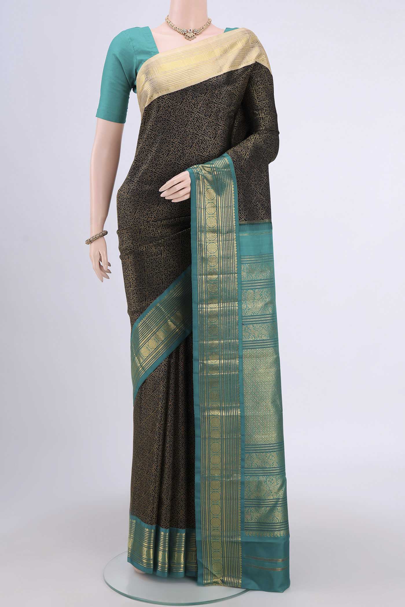 Pure Silk Pure Zari Black Kanjivaram Saree