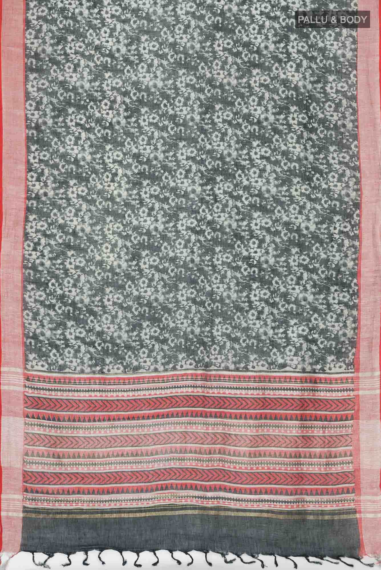 Black Linen Cotton Saree - Image 2