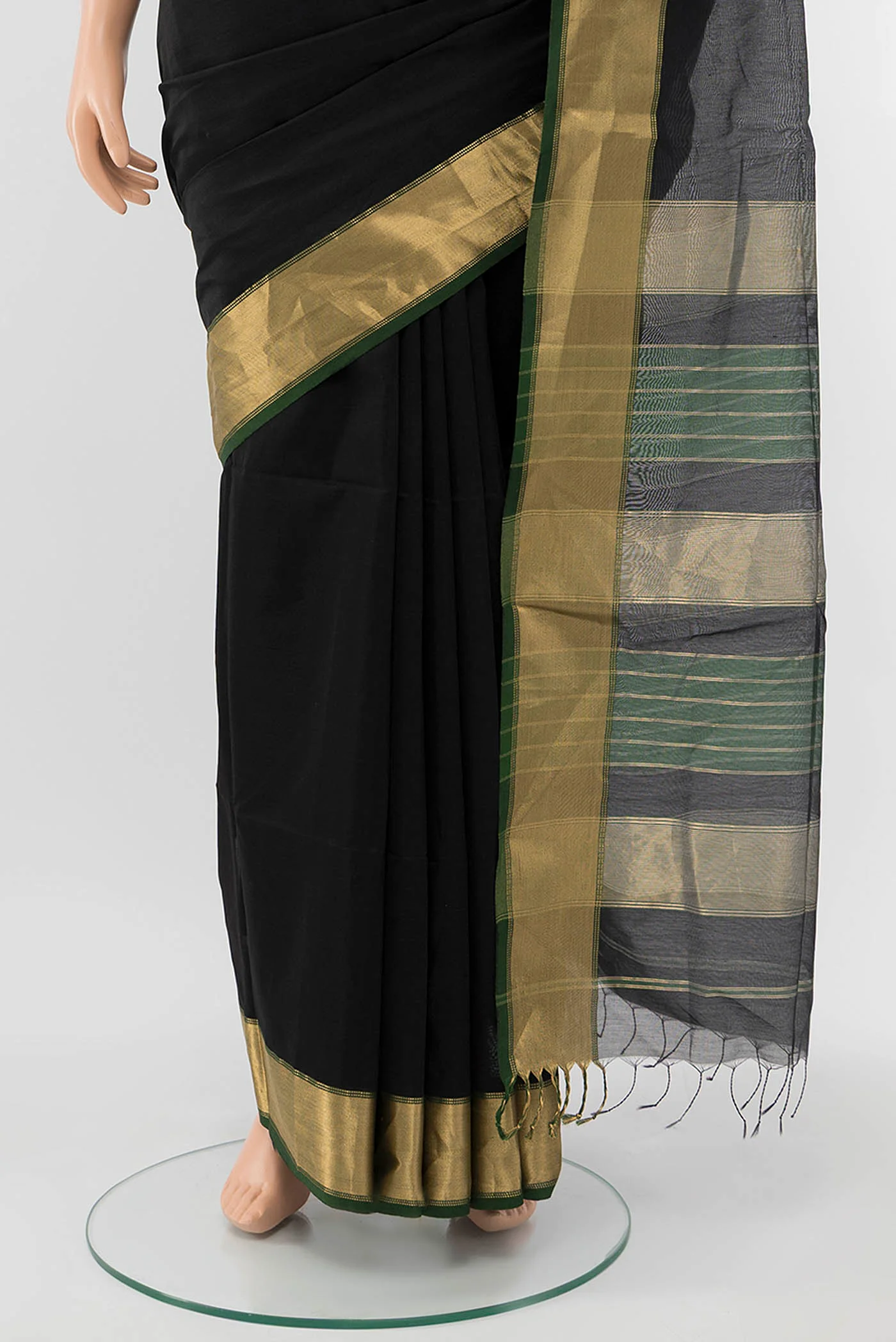 Black Maheshwari Silk Cotton Saree - Image 3