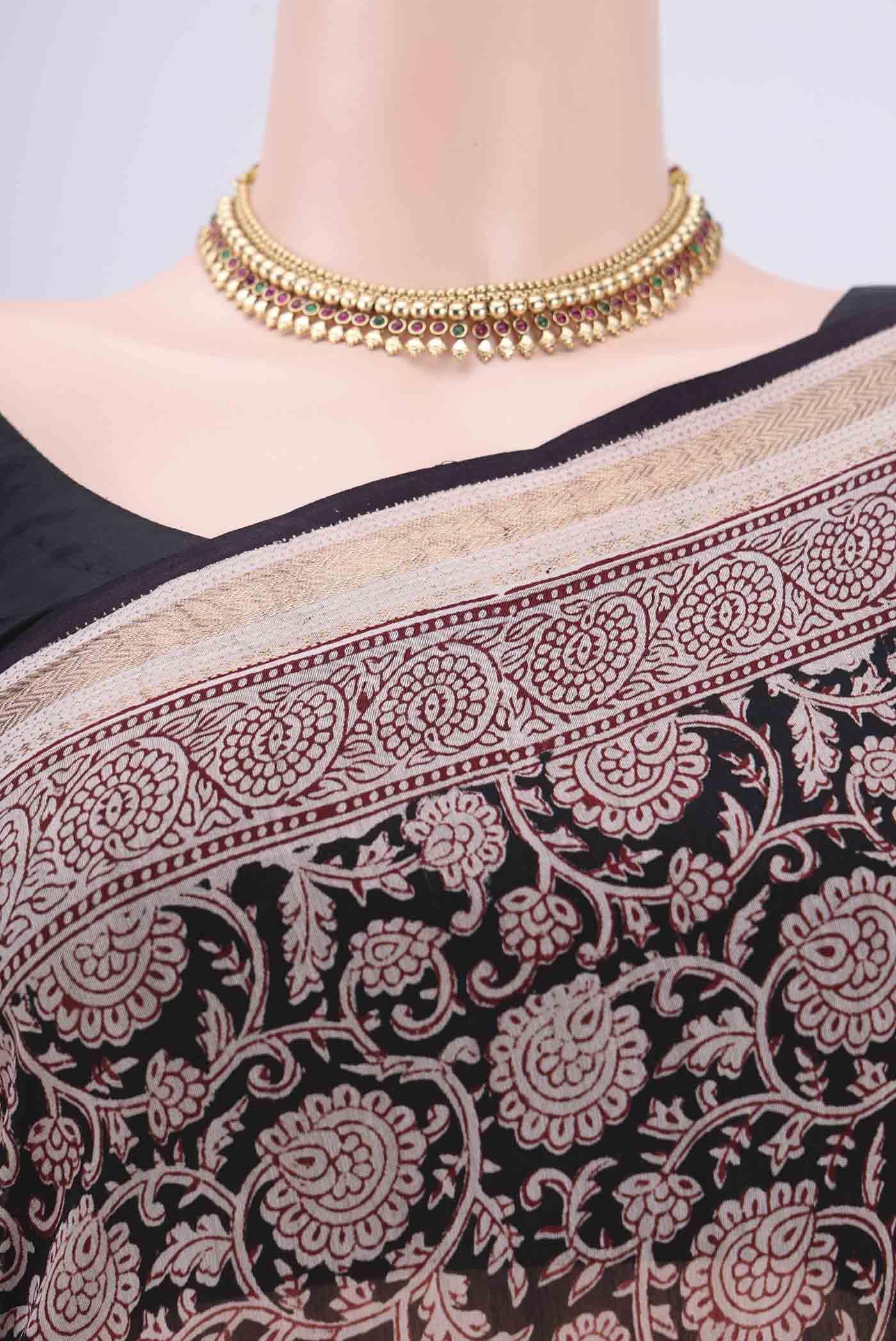 Black Maheshwari Silk Cotton Saree - Image 2