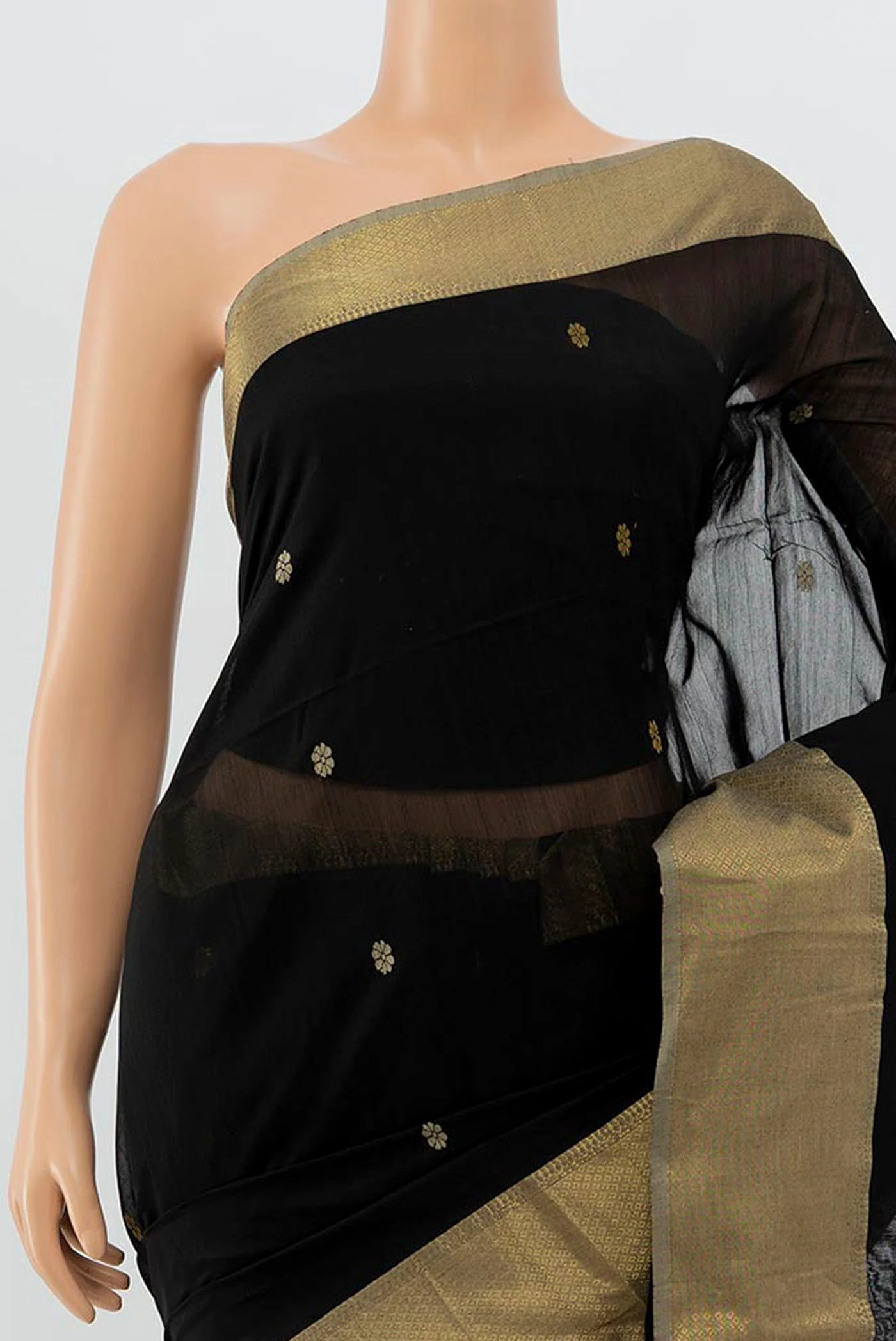 Black Maheshwari Silk Cotton Saree - Image 2